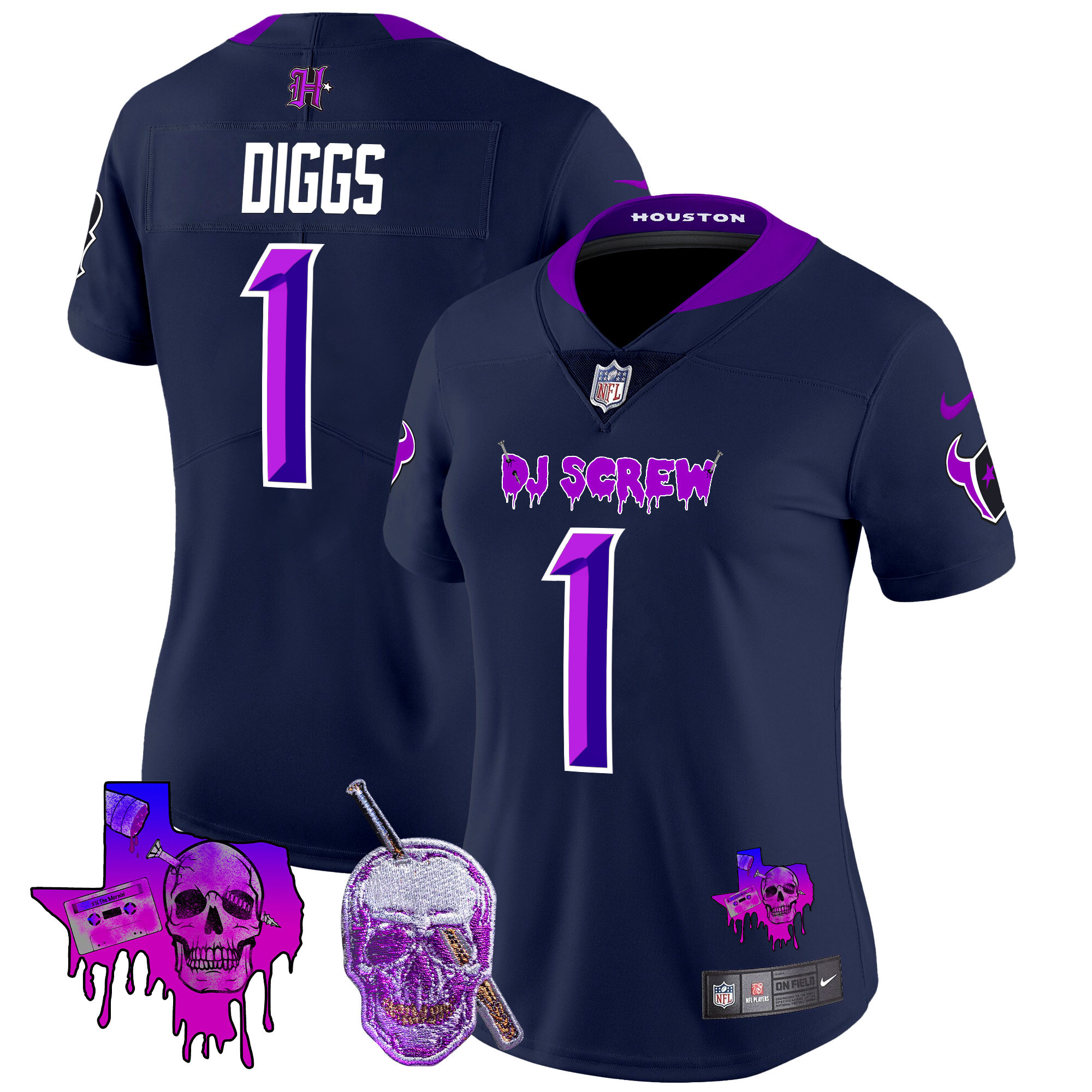 Stefon Diggs Women's Houston Texans DJ Screw Vapor Limited Navy Limited Jersey - All Stitched