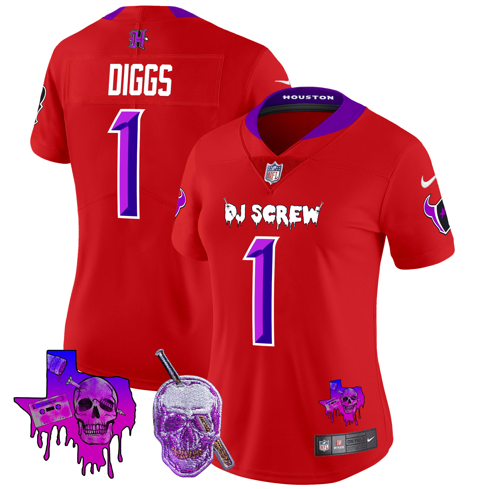 Stefon Diggs Women's Houston Texans DJ Screw Vapor Limited Red Jersey - All Stitched