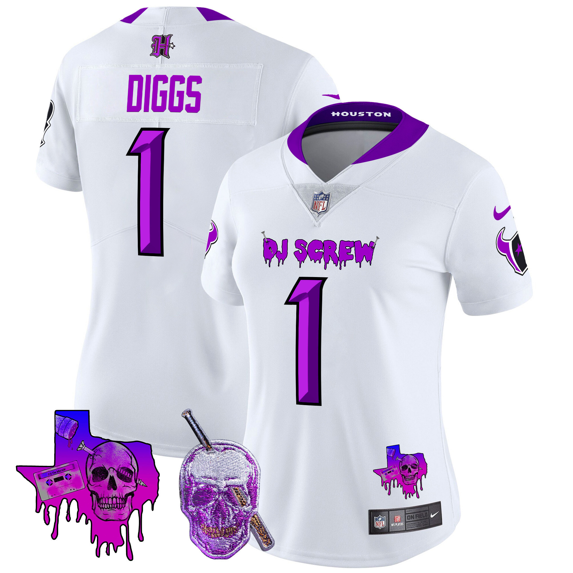 Stefon Diggs Women's Houston Texans DJ Screw Vapor Limited White Jersey - All Stitched