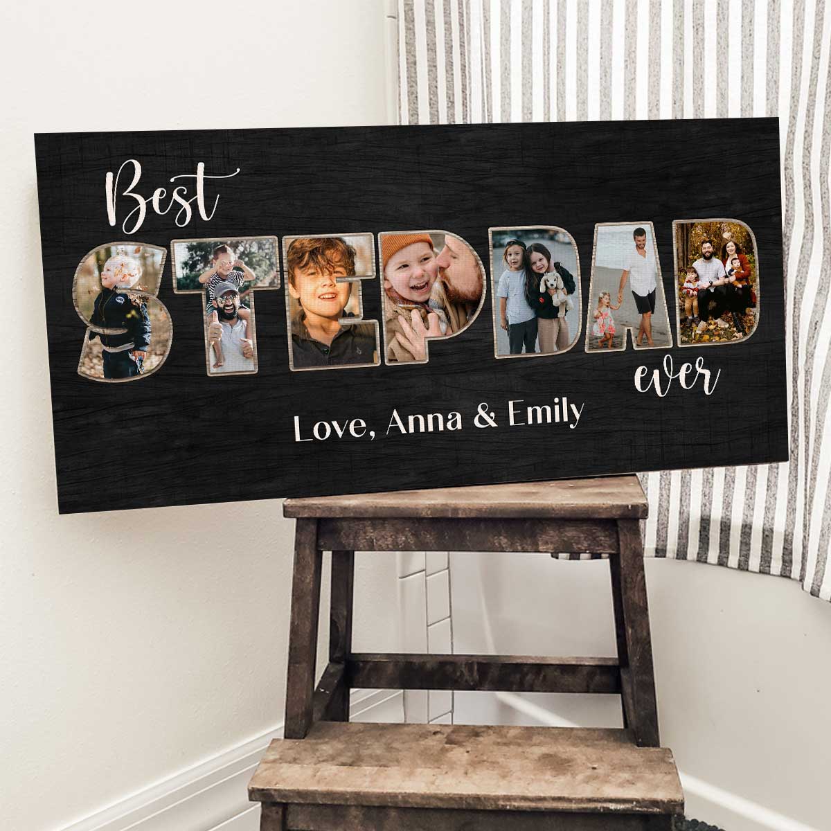 Stepdad Fathers Day Gifts, Step Dad Photo Collage Canvas, Step Dad Gifts From Daughter Son, Bonus Dad Gifts, Stepped Up Dad Gifts