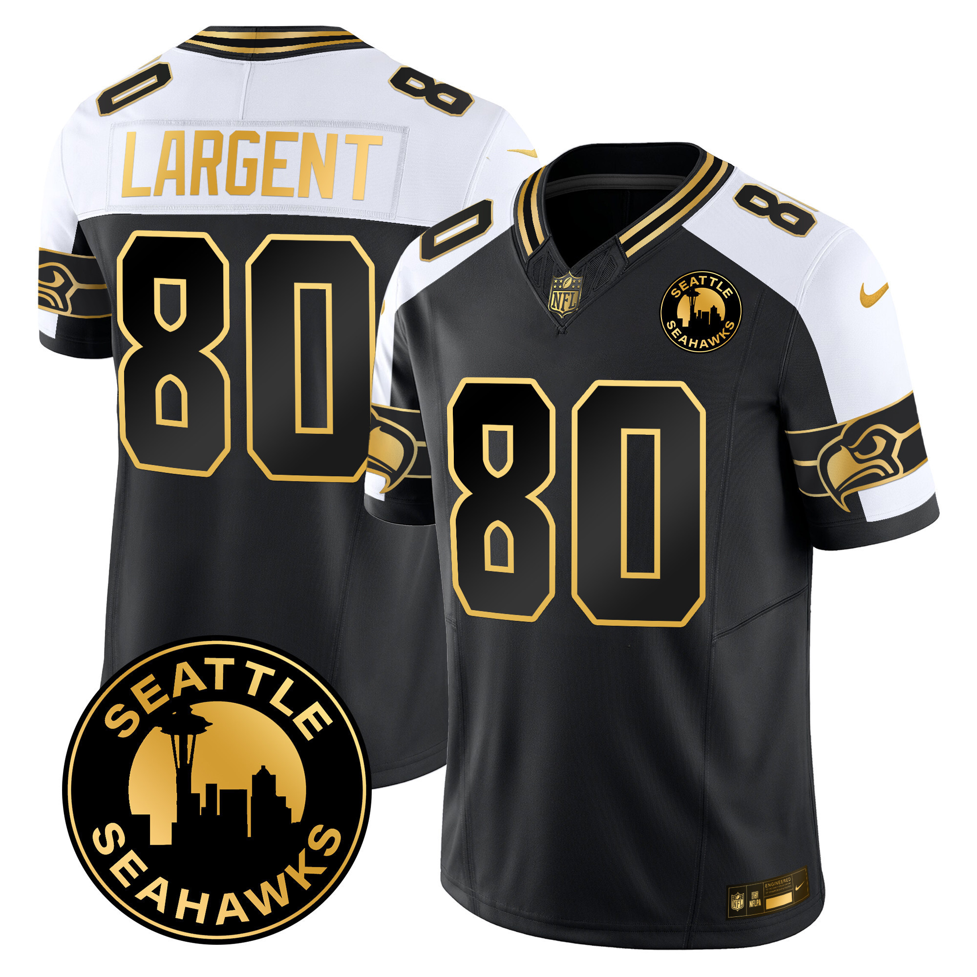 Steve Largent Men's Seattle Seahawks 2024 Seattle City Patch Gold Vapor Limited Alternate Jersey - All Stitched