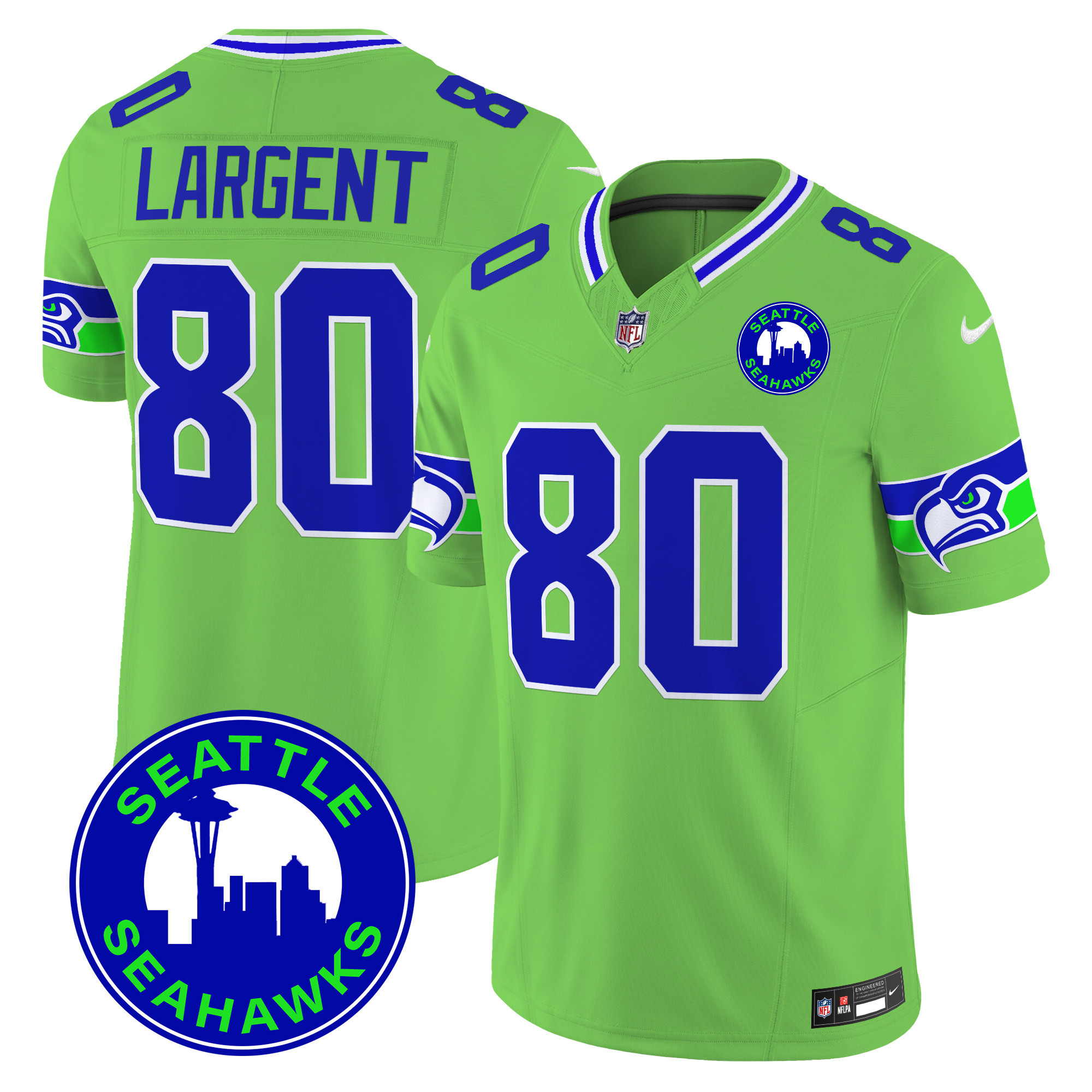 Steve Largent Men's Seattle Seahawks 2024 Seattle City Patch Vapor Limited Green Jersey - All Stitched