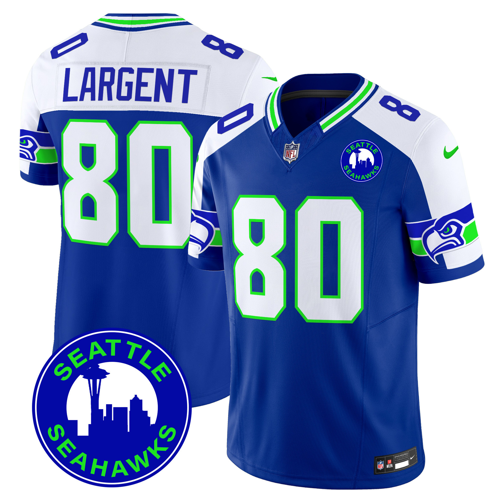 Steve Largent Men's Seattle Seahawks 2024 Seattle City Patch Vapor Limited Royal Alternate Jersey - All Stitched