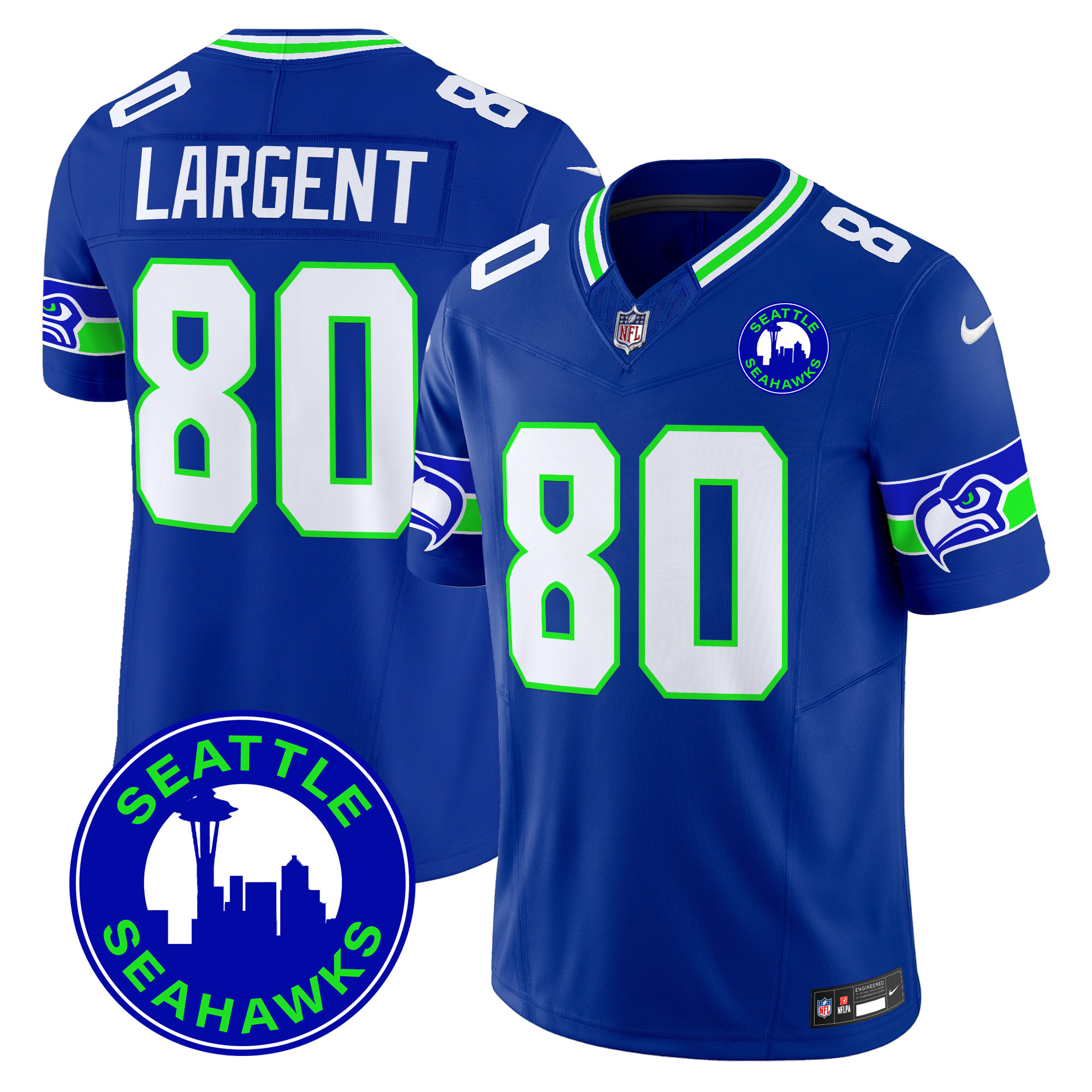 Steve Largent Men's Seattle Seahawks 2024 Seattle City Patch Vapor Limited Royal Jersey - All Stitched