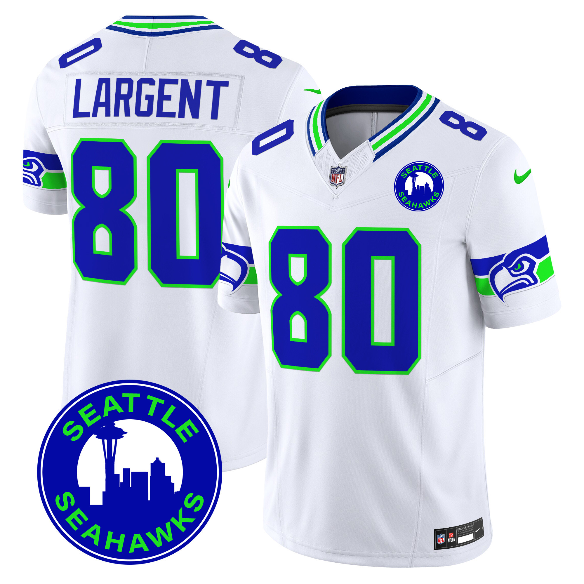 Steve Largent Men's Seattle Seahawks 2024 Seattle City Patch Vapor Limited White Jersey - All Stitched