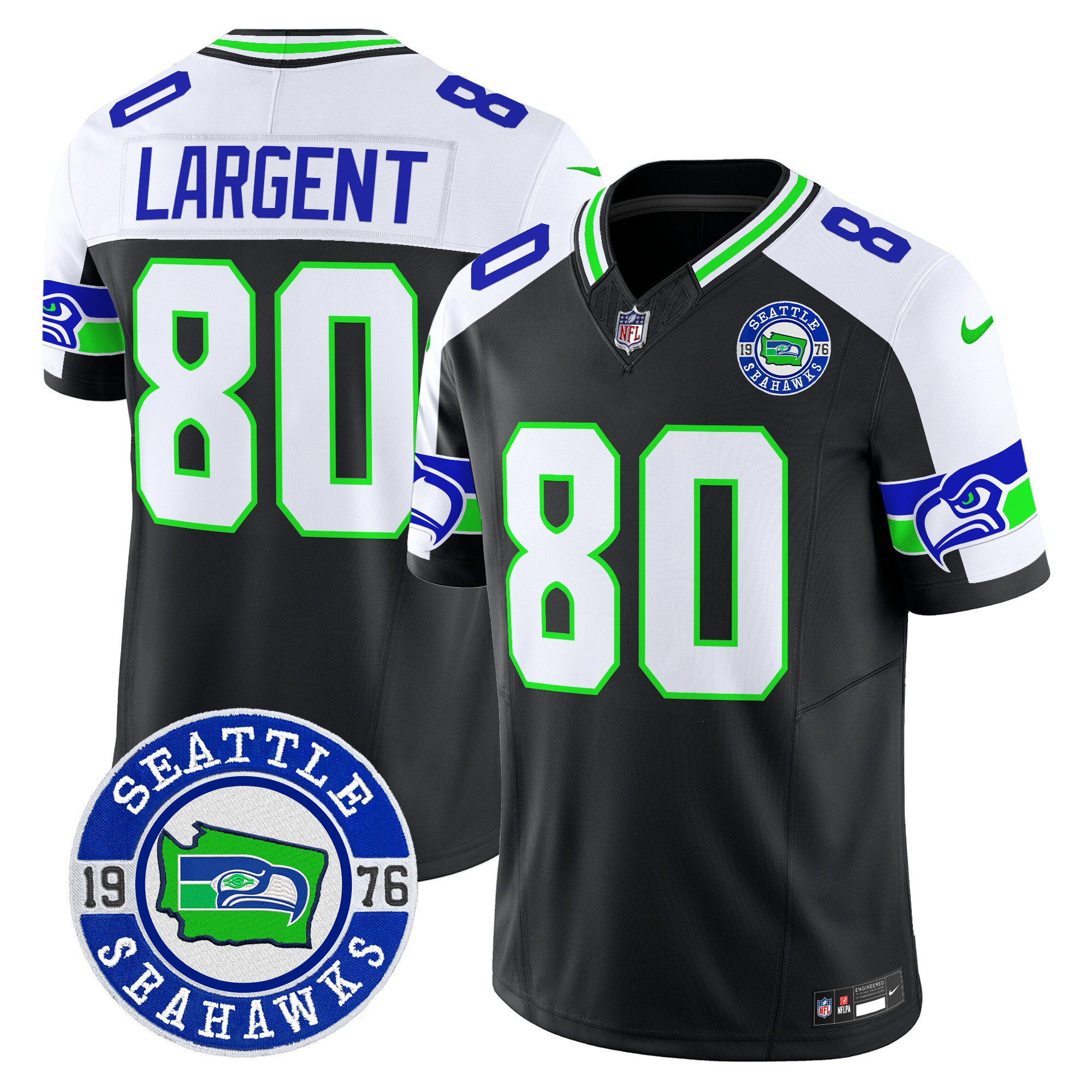 Steve Largent Men's Seattle Seahawks 2024 Seattle Est. 1976 Patch Vapor Limited Black Alternate Jersey - All Stitched