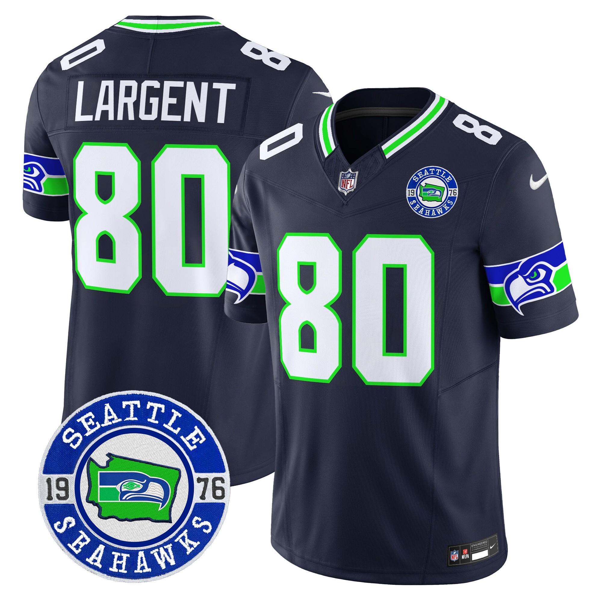 Steve Largent Men's Seattle Seahawks 2024 Seattle Est. 1976 Patch Vapor Limited Navy Jersey - All Stitched