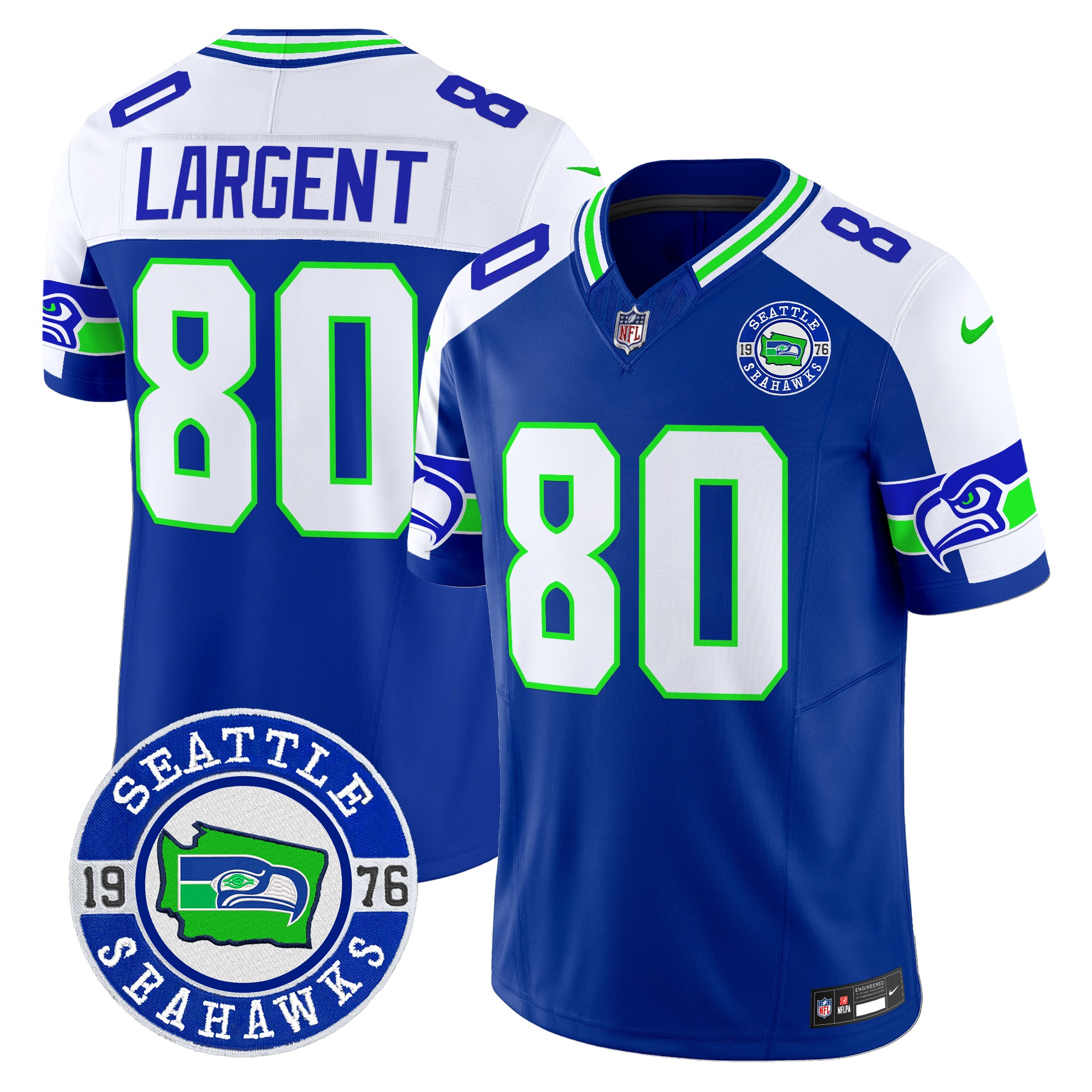 Steve Largent Men's Seattle Seahawks 2024 Seattle Est. 1976 Patch Vapor Limited Royal Alternate Jersey - All Stitched
