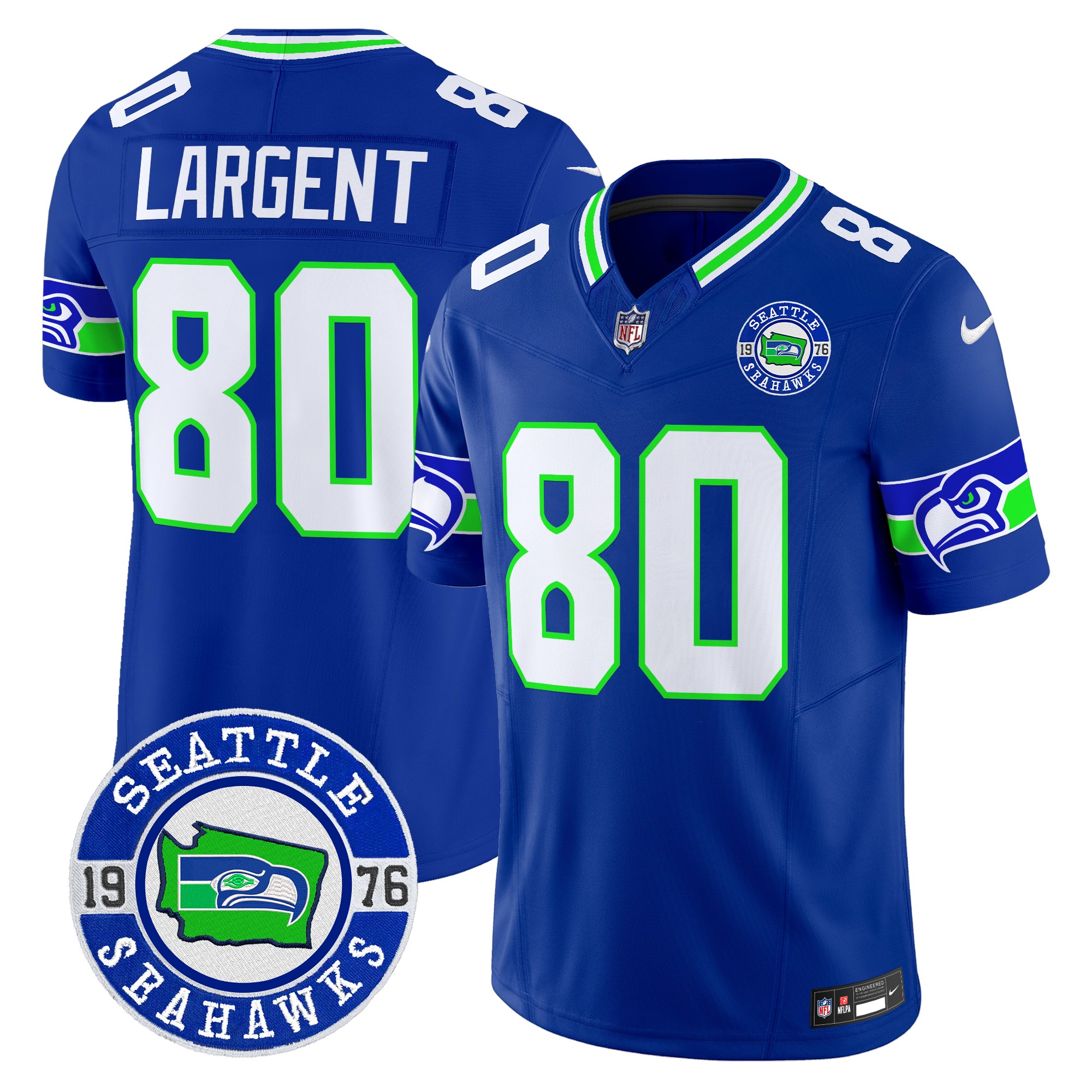 Steve Largent Men's Seattle Seahawks 2024 Seattle Est. 1976 Patch Vapor Limited Royal Jersey - All Stitched
