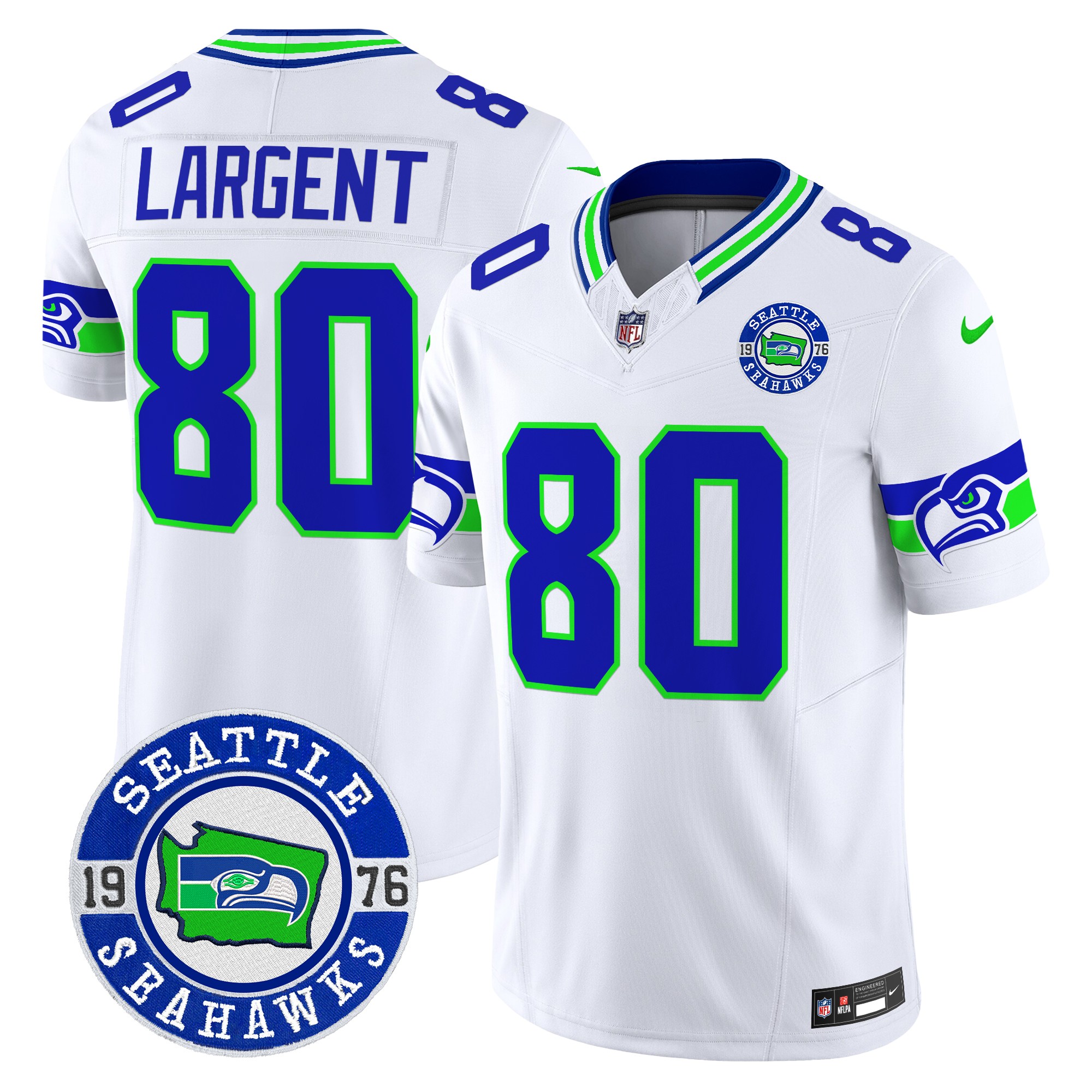 Steve Largent Men's Seattle Seahawks 2024 Seattle Est. 1976 Patch Vapor Limited White Jersey - All Stitched