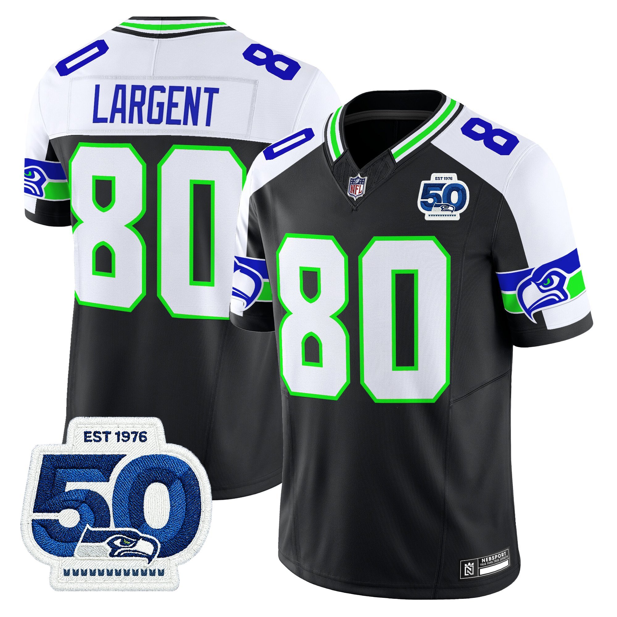 Steve Largent Men's Seattle Seahawks 50th Anniversary Patch Vapor Limited Black Alternate Jersey - All Stitched