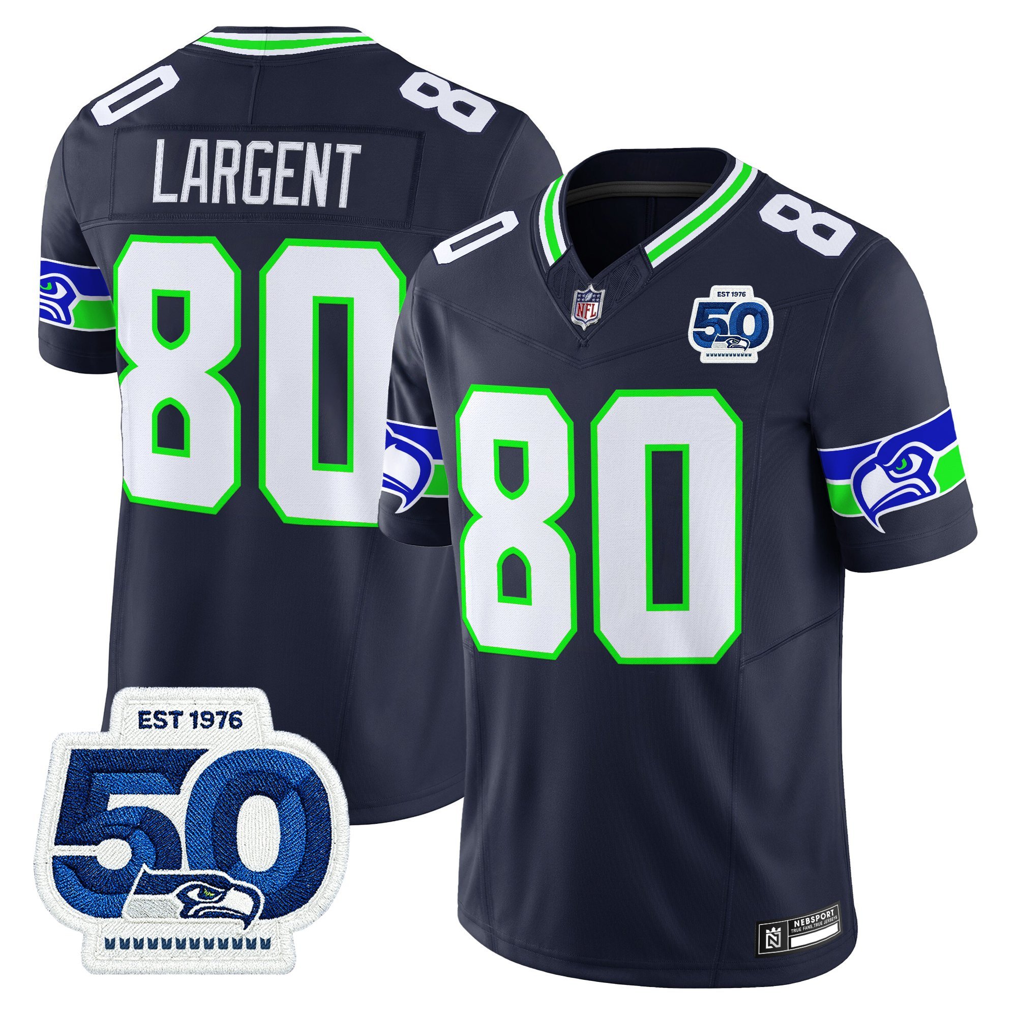 Steve Largent Men's Seattle Seahawks 50th Anniversary Patch Vapor Limited Navy Jersey - All Stitched
