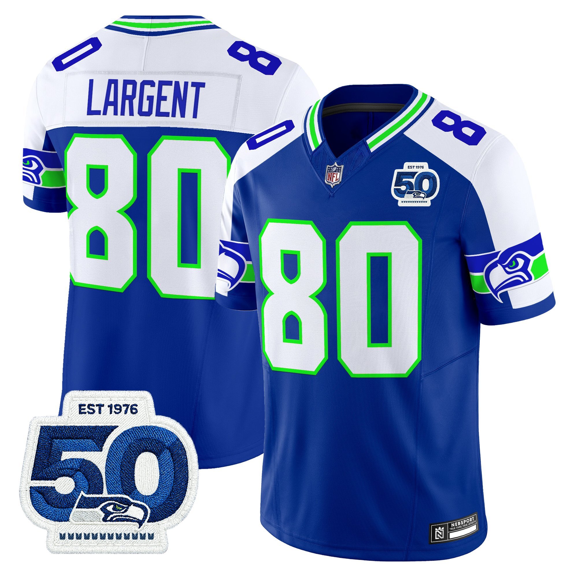 Steve Largent Men's Seattle Seahawks 50th Anniversary Patch Vapor Limited Royal Alternate Jersey - All Stitched
