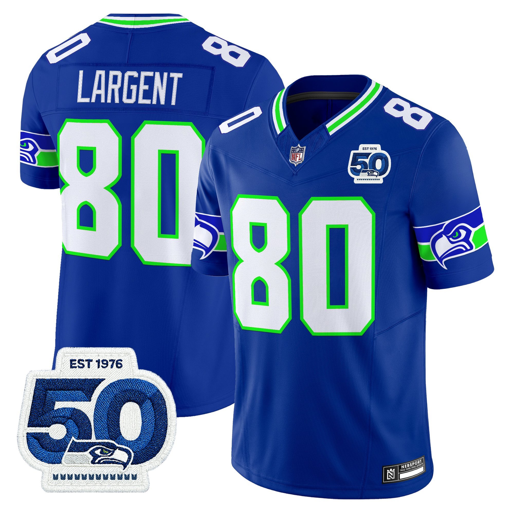 Steve Largent Men's Seattle Seahawks 50th Anniversary Patch Vapor Limited Royal Jersey - All Stitched