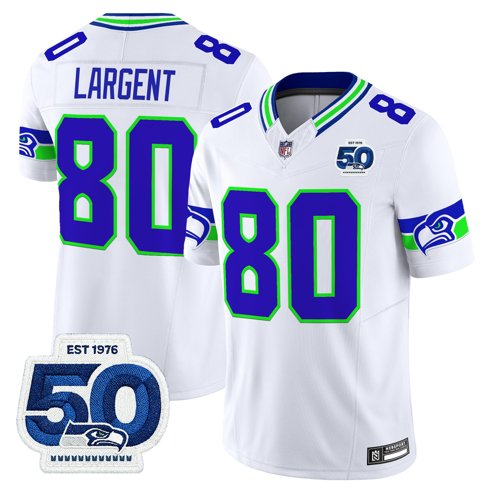Steve Largent Men's Seattle Seahawks 50th Anniversary Patch Vapor Limited White Jersey - All Stitched