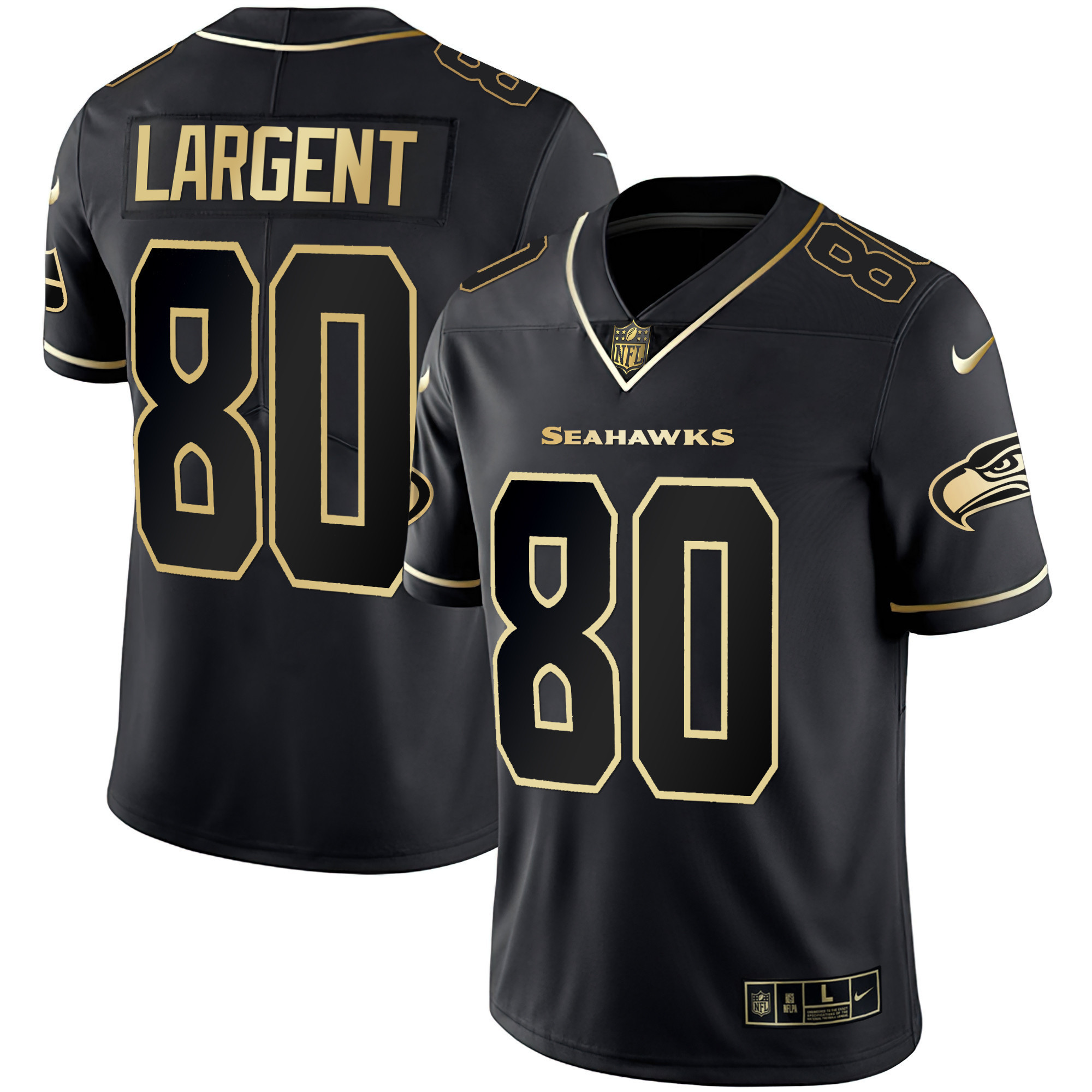 Steve Largent Men's Seattle Seahawks Gold Player Black Gold Jersey - All Stitched