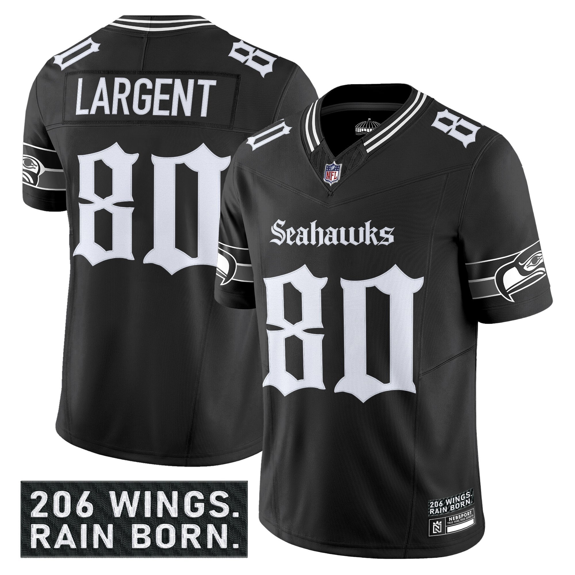 Steve Largent Men's Seattle Seahawks 'Gothic Rain City Shadows Edition' Vapor Limited Black Jersey - All Stitched