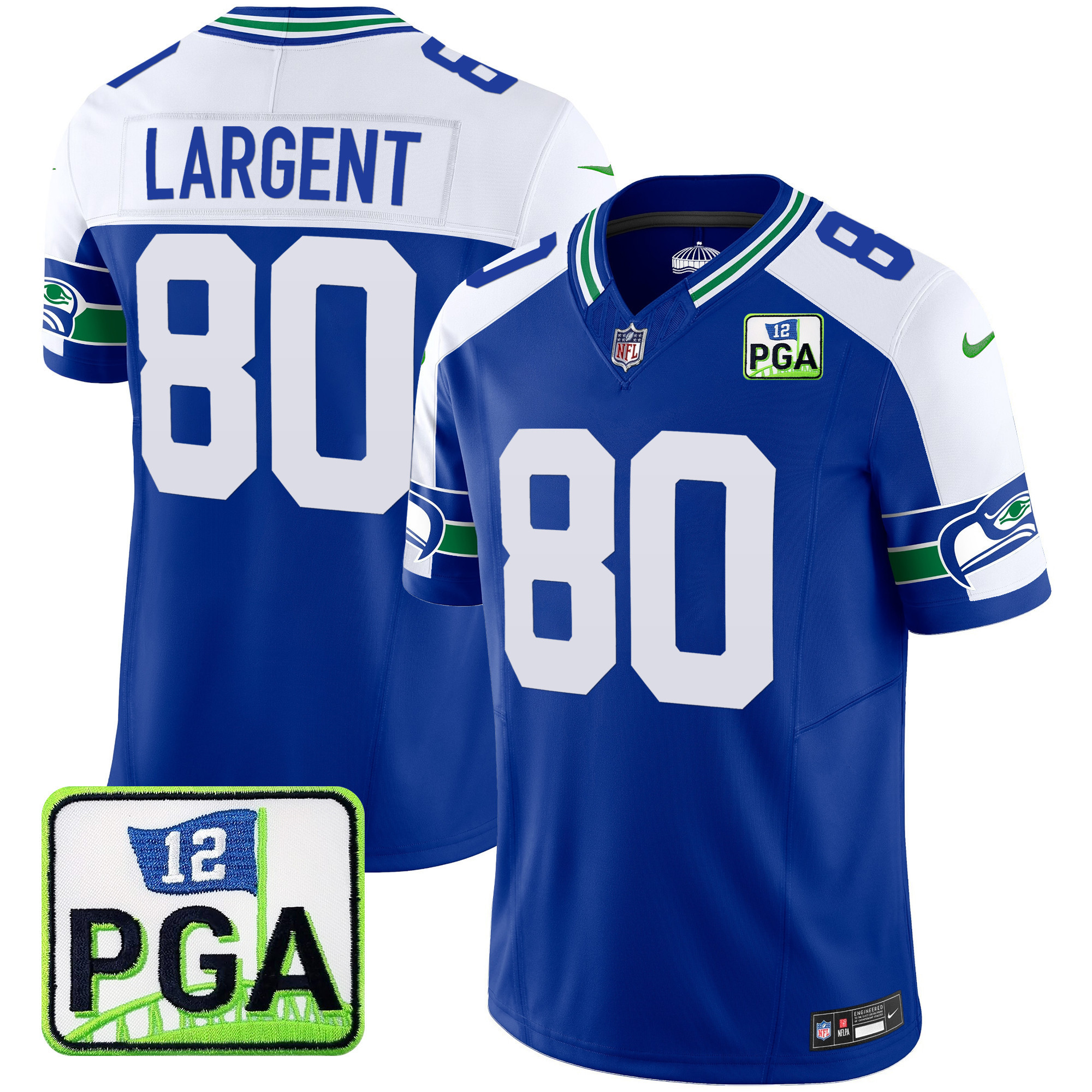 Steve Largent Men's Seattle Seahawks PGA Patch Vapor Limited Royal Alternate Jersey - All Stitched