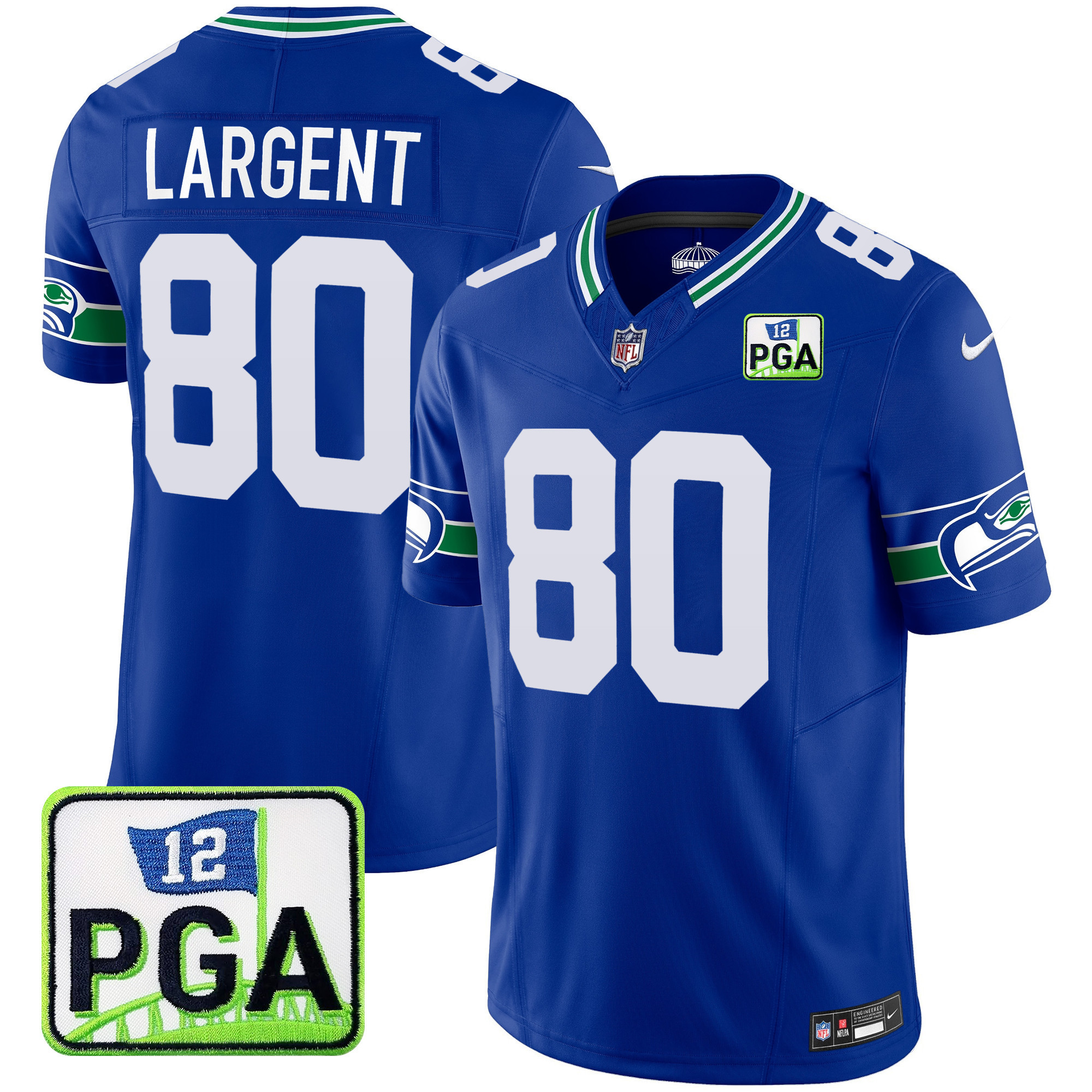 Steve Largent Men's Seattle Seahawks PGA Patch Vapor Limited Royal Jersey - All Stitched