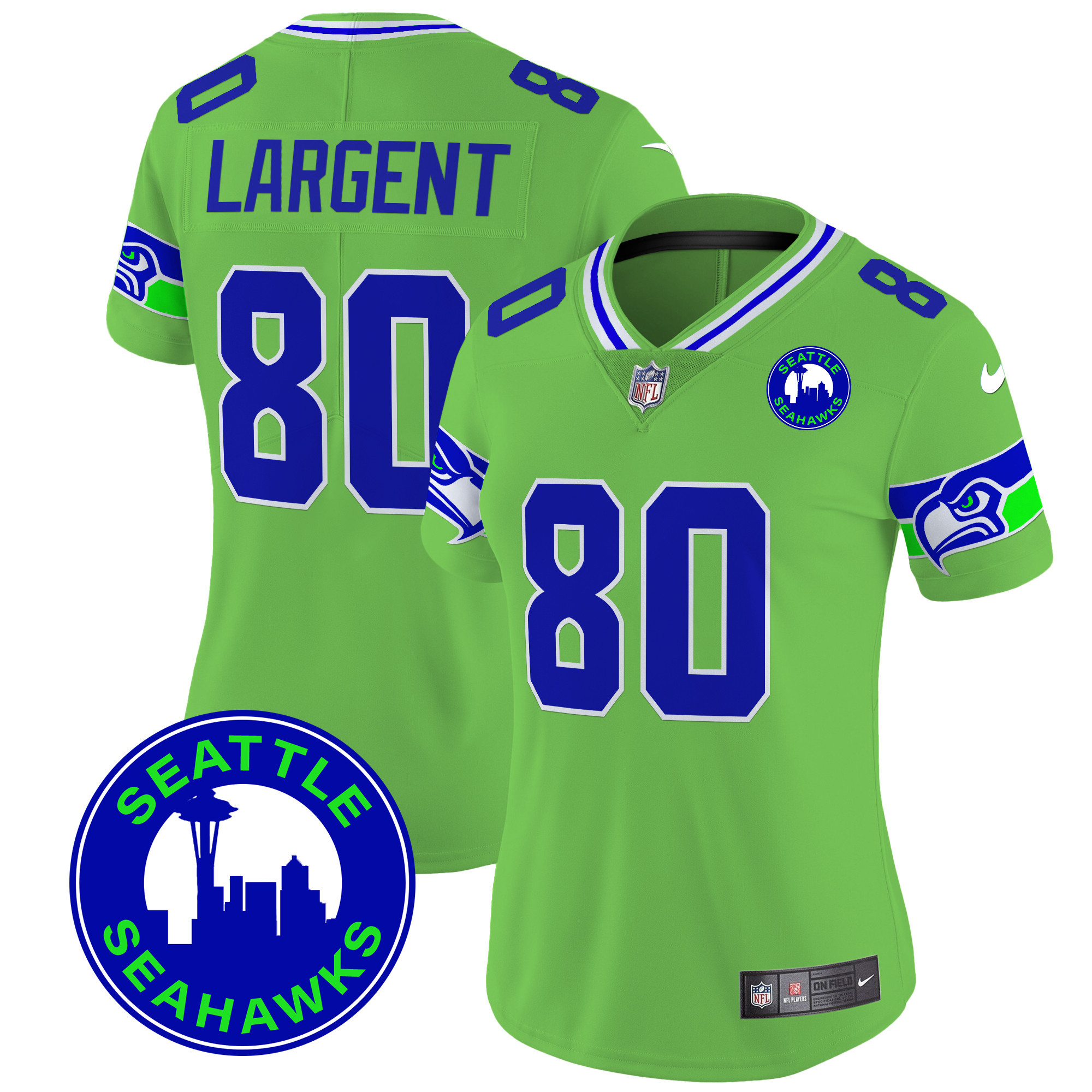 Steve Largent Women's Seattle Seahawks 2024 Seattle City Patch Vapor Limited Green Jersey - All Stitched