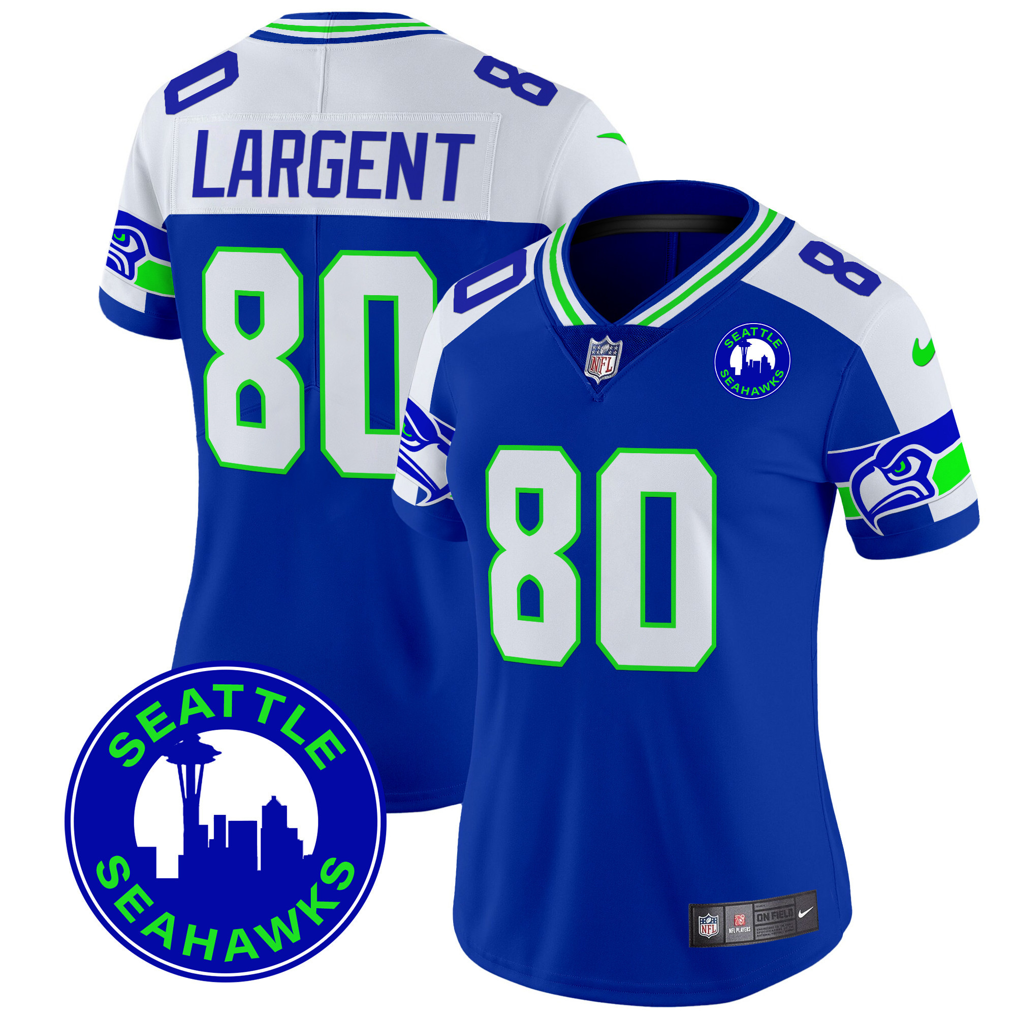 Steve Largent Women's Seattle Seahawks 2024 Seattle City Patch Vapor Limited Royal Alternate Jersey - All Stitched