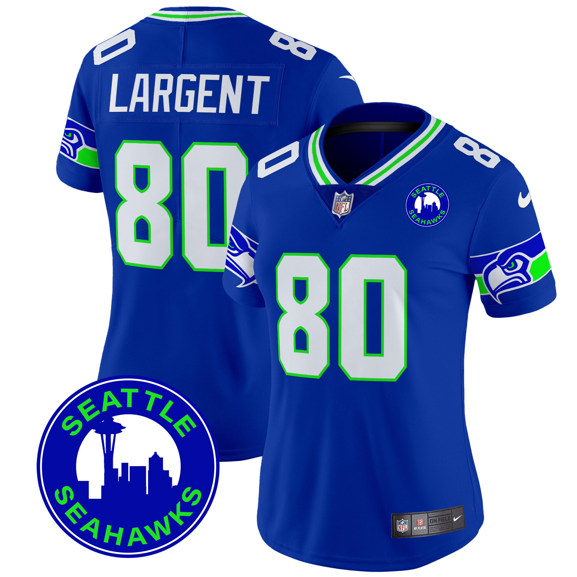 Steve Largent Women's Seattle Seahawks 2024 Seattle City Patch Vapor Limited Royal Jersey - All Stitched