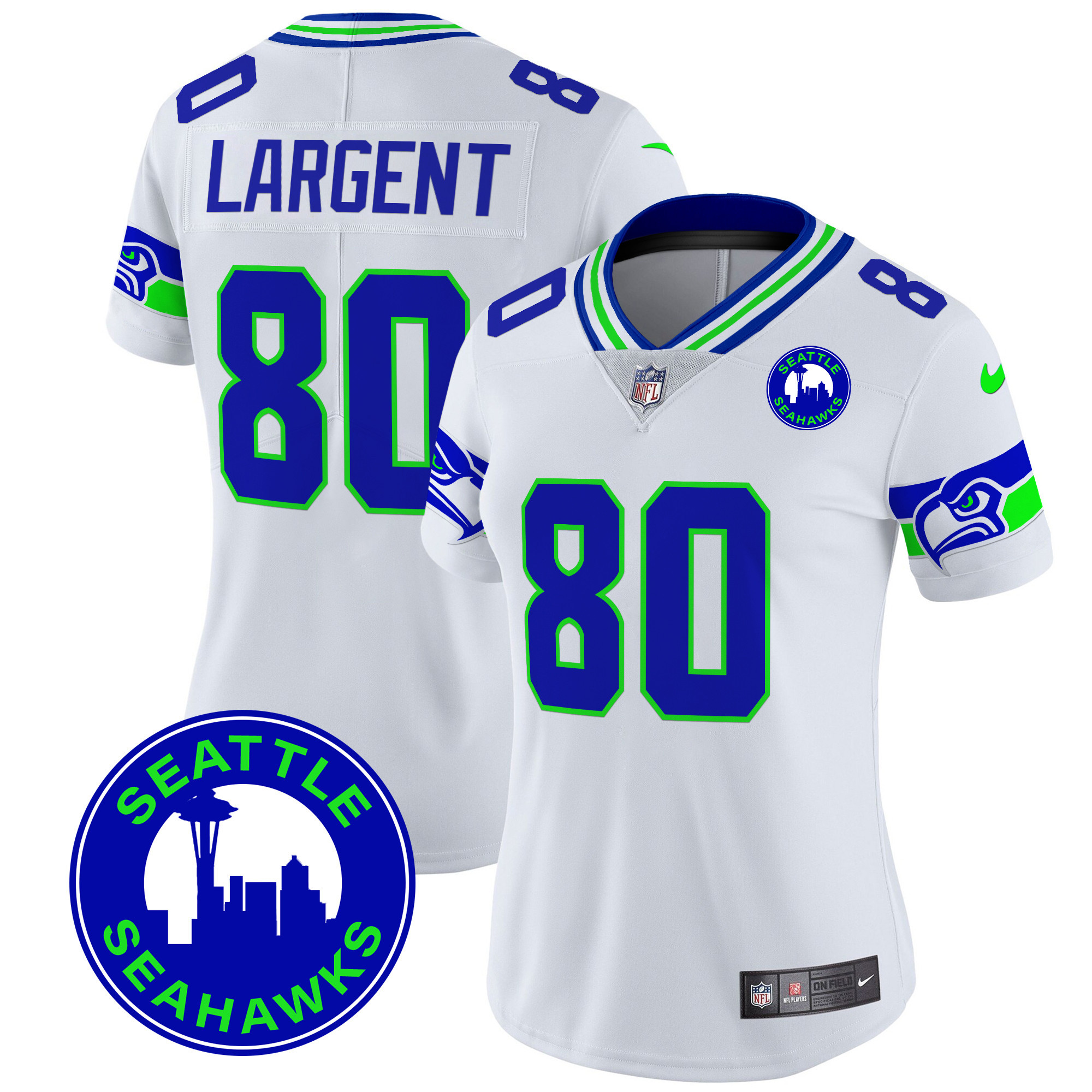 Steve Largent Women's Seattle Seahawks 2024 Seattle City Patch Vapor Limited White Jersey - All Stitched