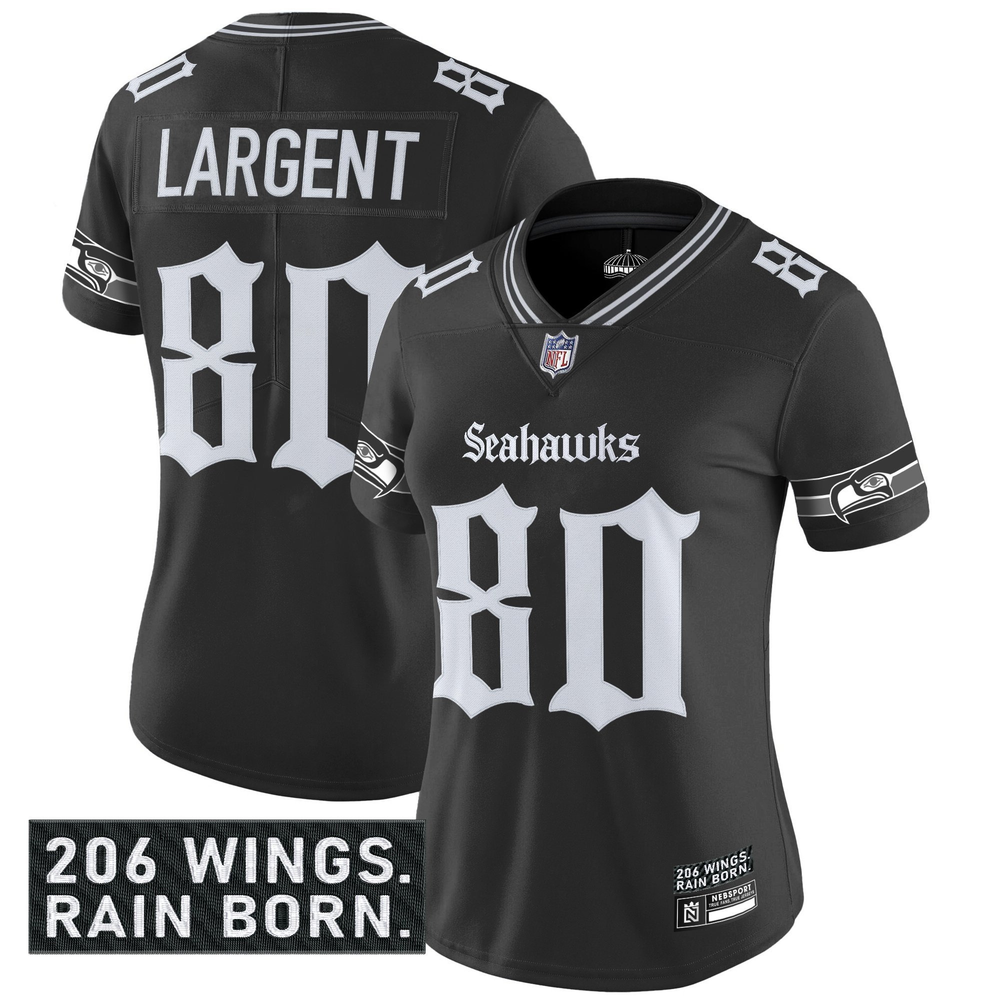 Steve Largent Women's Seattle Seahawks 'Gothic Rain City Shadows Edition' Vapor Limited Black Jersey - All Stitched