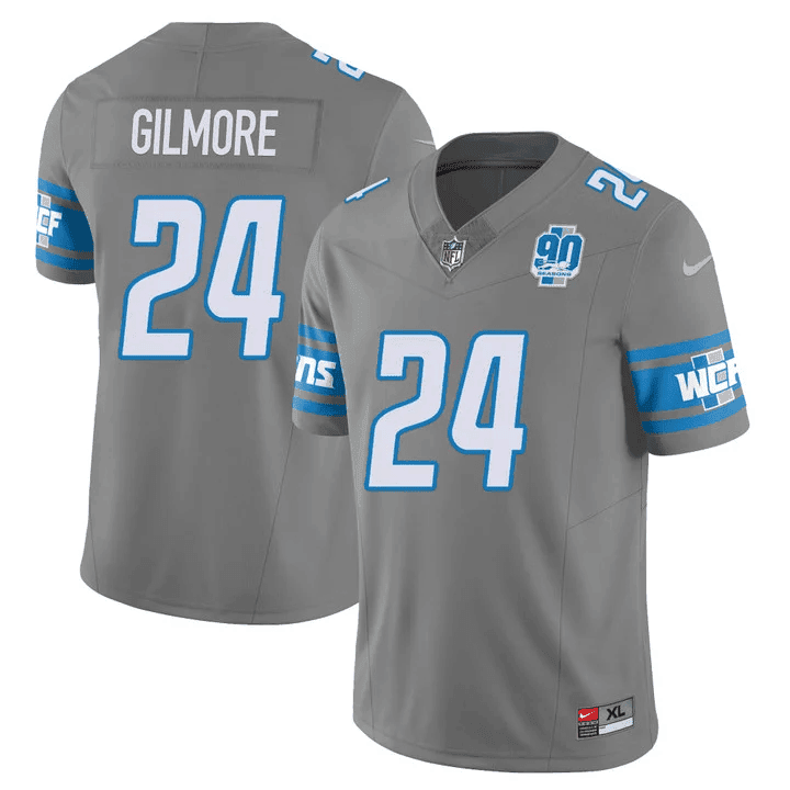 Steven Gilmore MenÃ¢â‚¬â„¢s Detroit Lions 90th Year Patch Vapor Jersey V2 Ã¢â‚¬â€œ All Stitched Gray Jersey - All Stitched