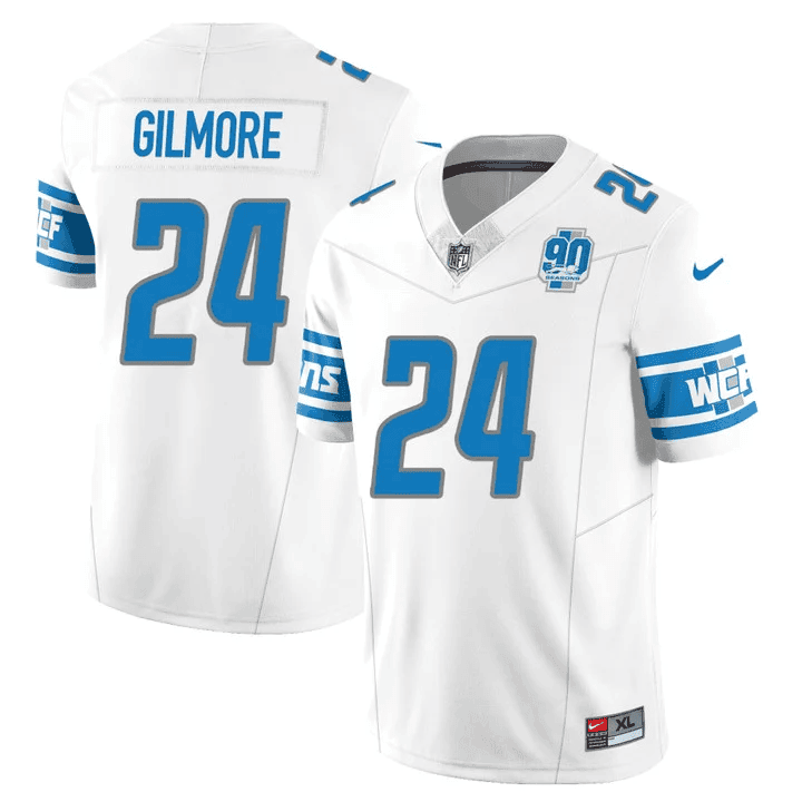 Steven Gilmore MenÃ¢â‚¬â„¢s Detroit Lions 90th Year Patch Vapor Jersey V2 Ã¢â‚¬â€œ All Stitched White Jersey - All Stitched