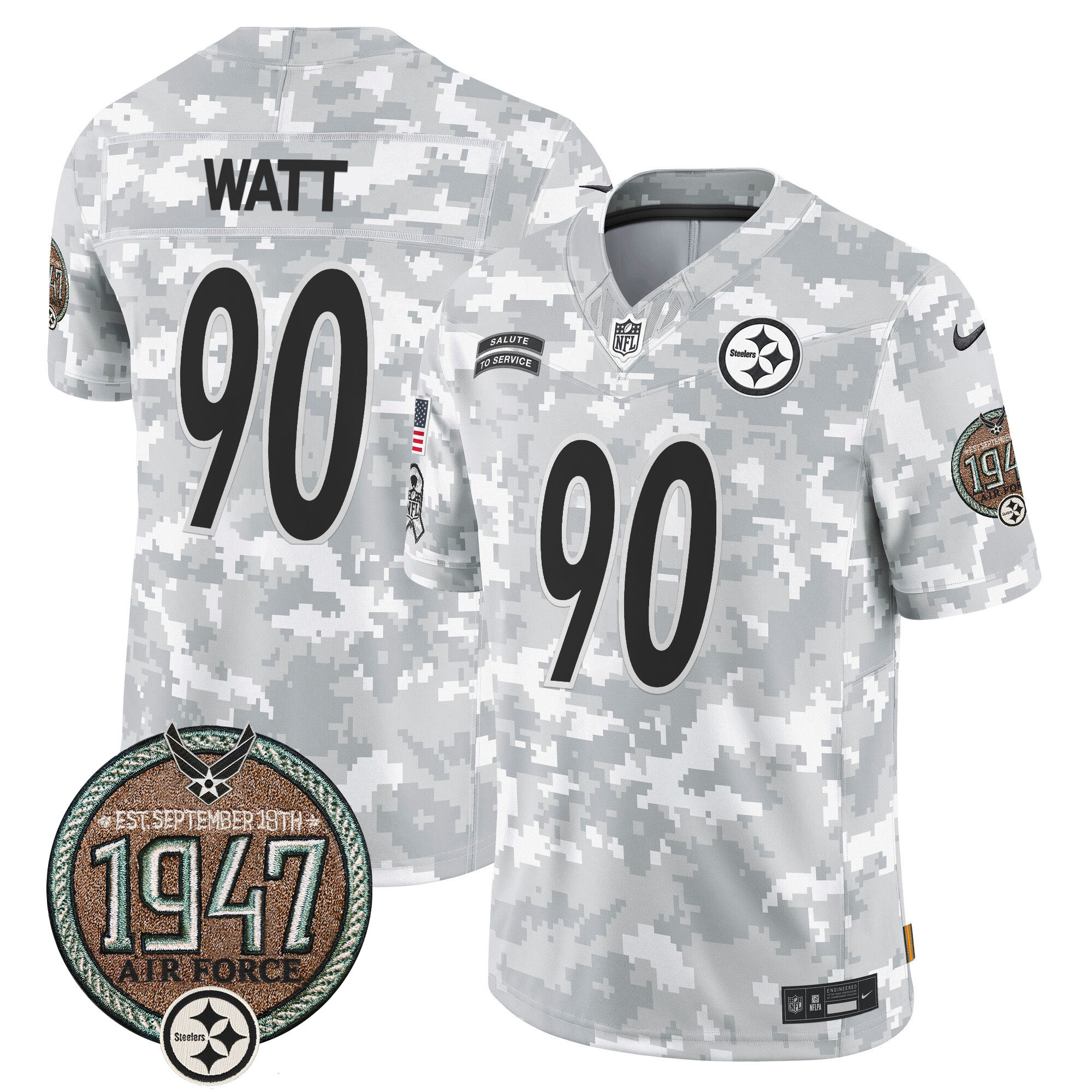 T. J. Watt Men's Pittsburgh Steelers 2024 Salute to Service Establishment Year Patch Vapor Limited Air Force Jersey - All Stitched