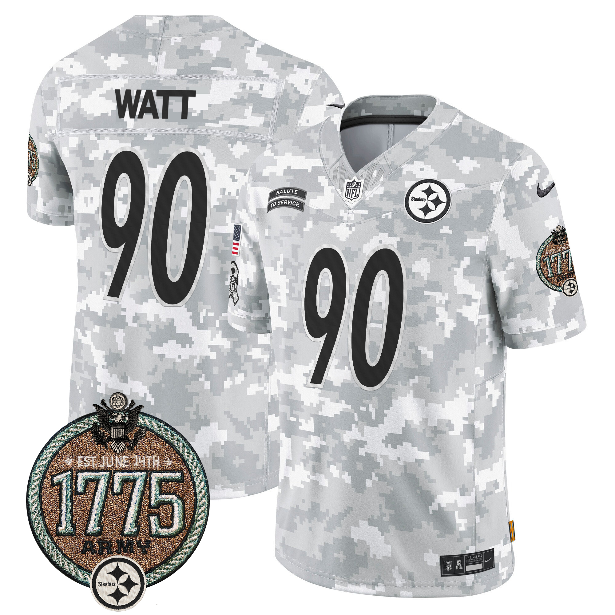 T. J. Watt Men's Pittsburgh Steelers 2024 Salute to Service Establishment Year Patch Vapor Limited Army Jersey - All Stitched