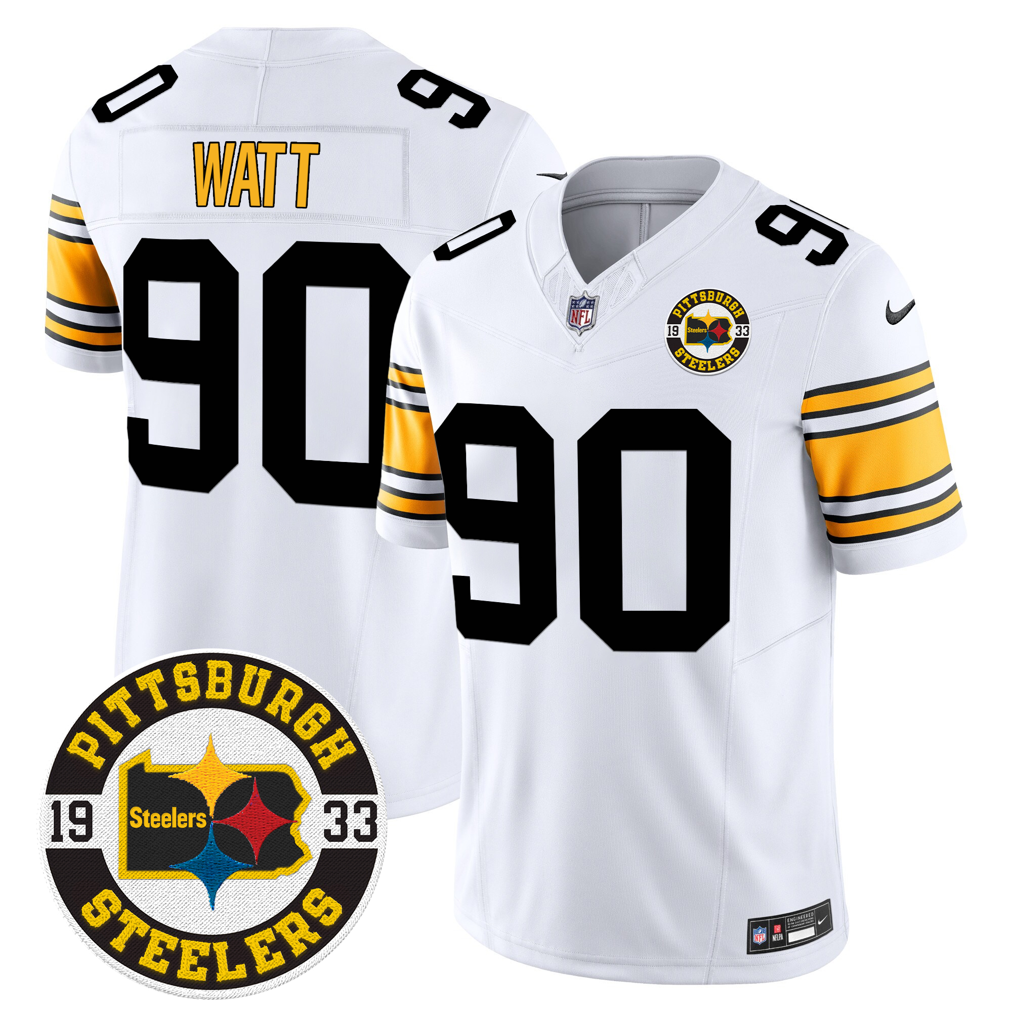 T. J. Watt Men's Pittsburgh Steelers 2024 Vapor Limited 1975 White Jersey - All Stitched