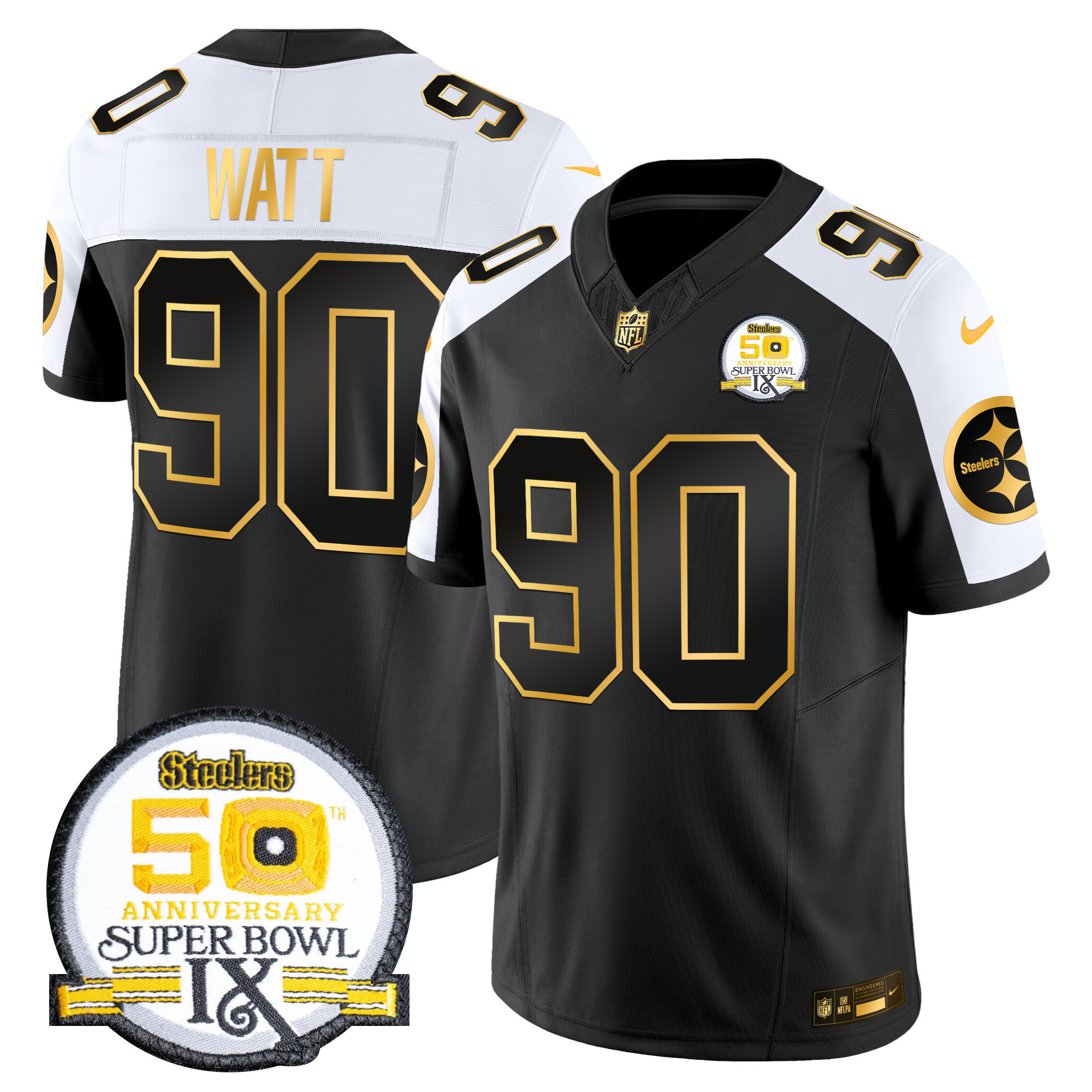 T. J. Watt Men's Pittsburgh Steelers 50th Anniversary of Super Bowl IX Patch Gold Vapor Limited Alternate Jersey - All Stitched