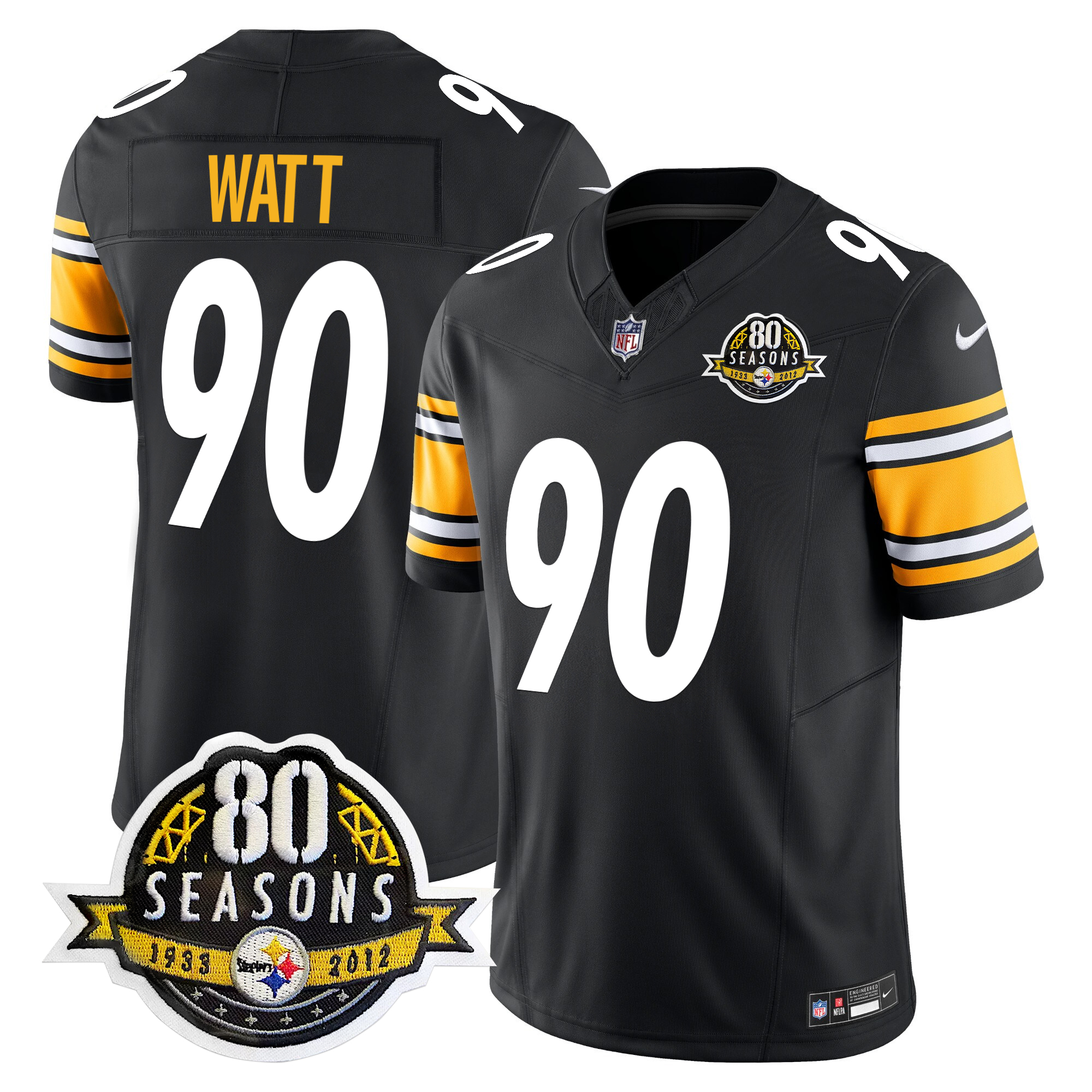 T. J. Watt Men's Pittsburgh Steelers 80th Anniversary Patch Vapor Limited Black Jersey - All Stitched
