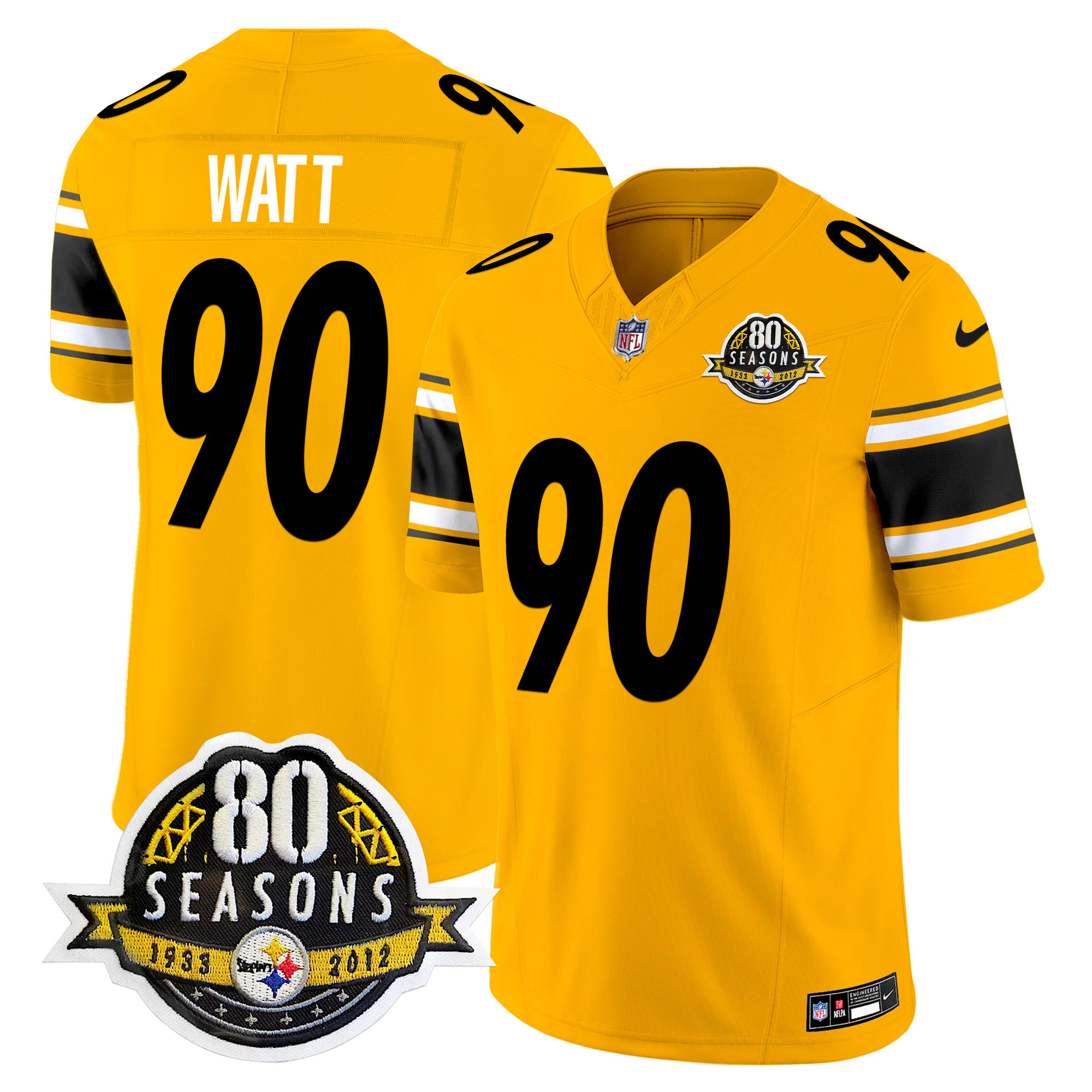 T. J. Watt Men's Pittsburgh Steelers 80th Anniversary Patch Vapor Limited Gold Jersey - All Stitched