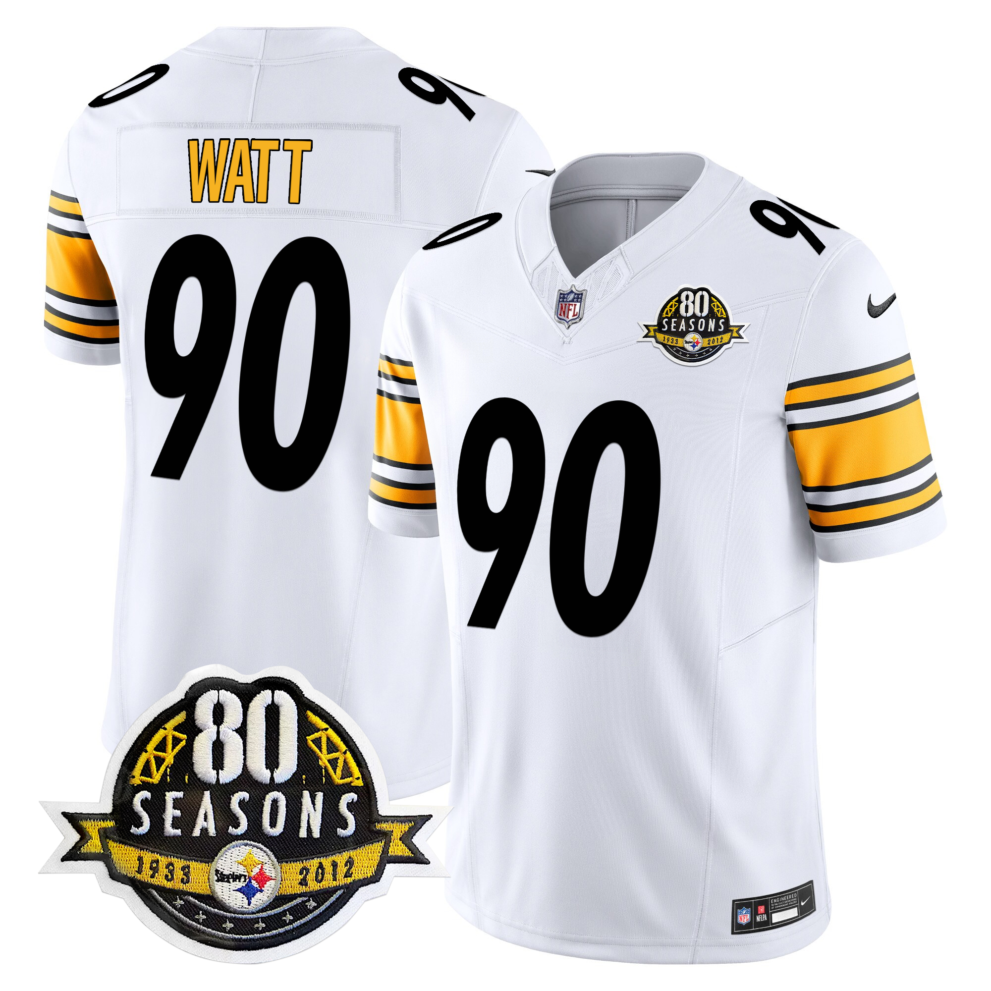 T. J. Watt Men's Pittsburgh Steelers 80th Anniversary Patch Vapor Limited White Jersey - All Stitched