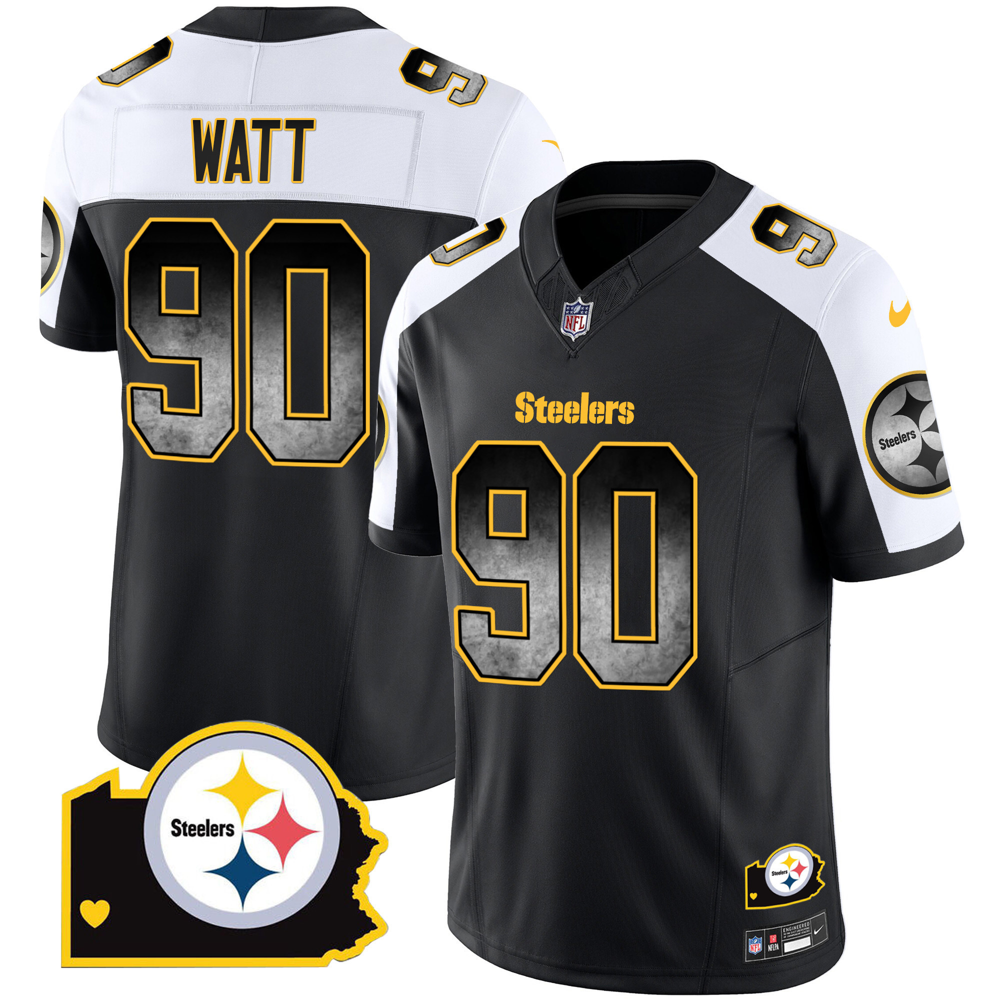 T. J. Watt Men's Pittsburgh Steelers Arch Smoke Home Patch Vapor Alternate Jersey - All Stitched