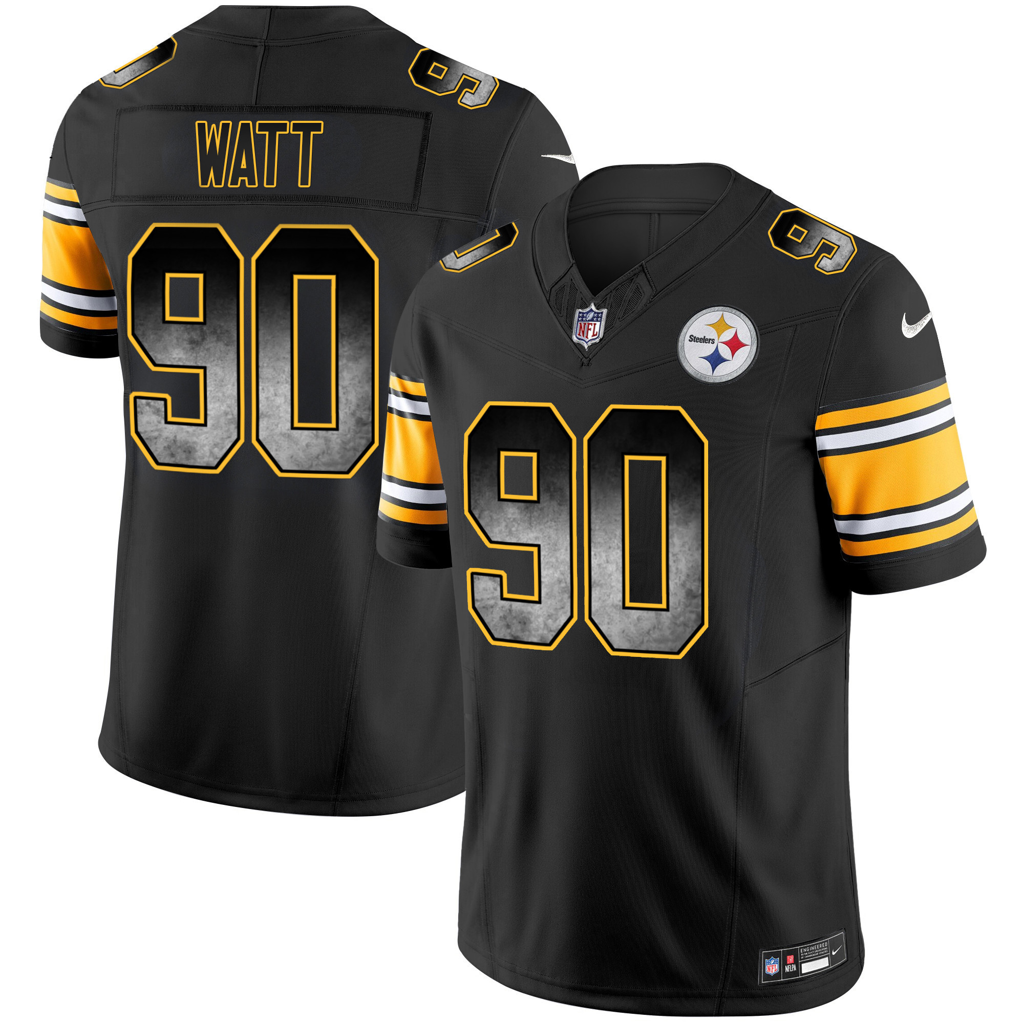 T. J. Watt Men's Pittsburgh Steelers Arch Smoke Vapor Black Jersey - All Stitched