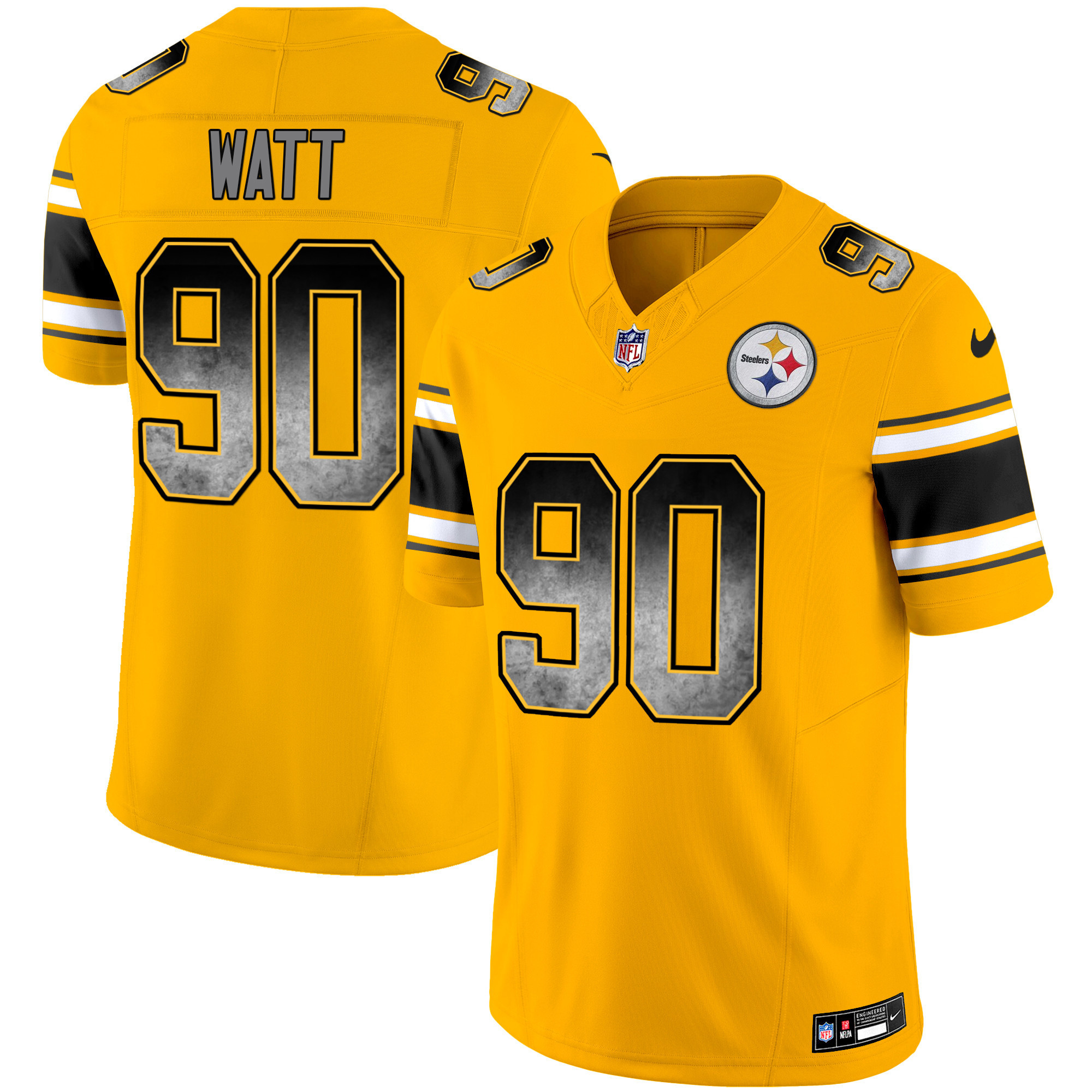 T. J. Watt Men's Pittsburgh Steelers Arch Smoke Vapor Gold Jersey - All Stitched