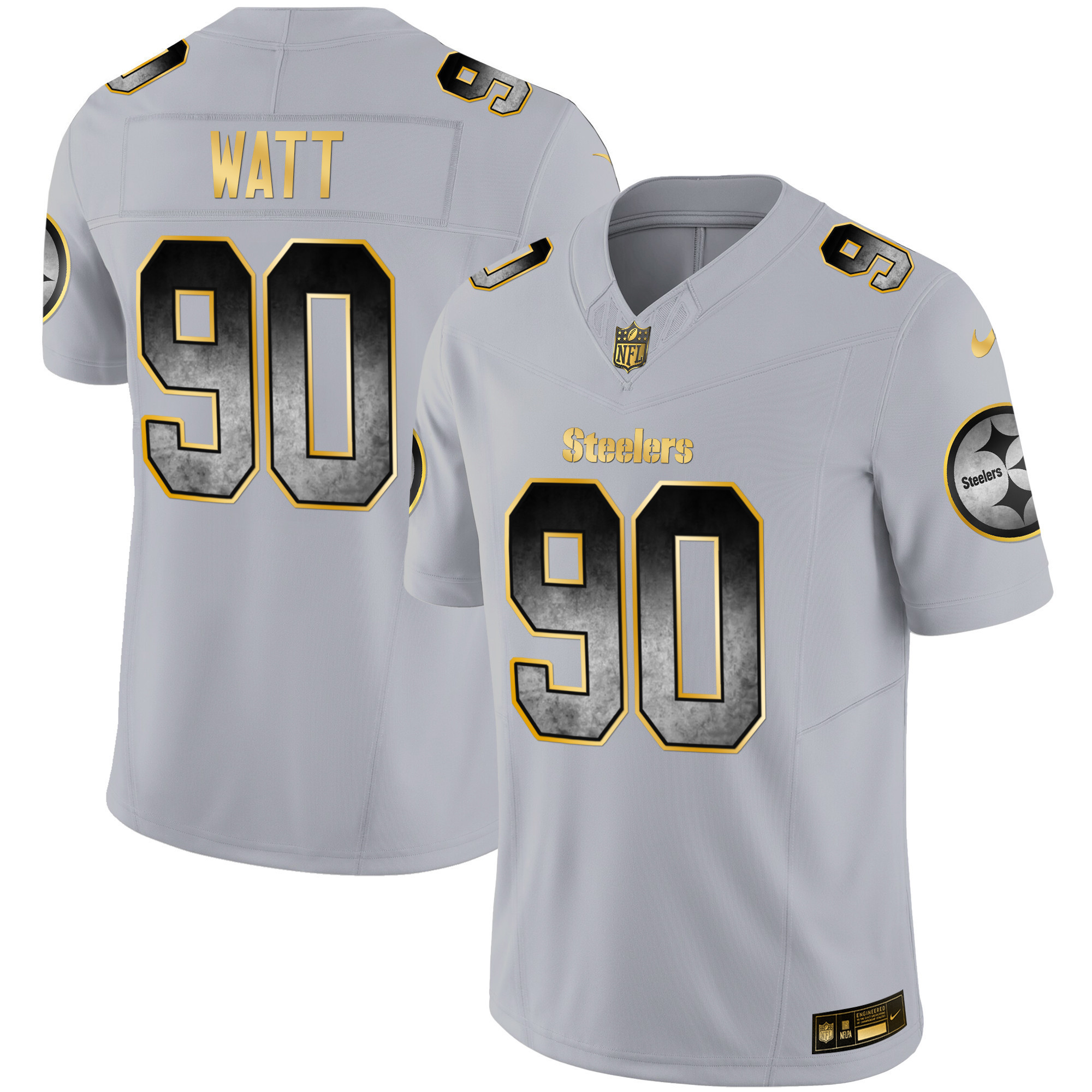 T. J. Watt Men's Pittsburgh Steelers Arch Smoke Vapor Gray Jersey - All Stitched