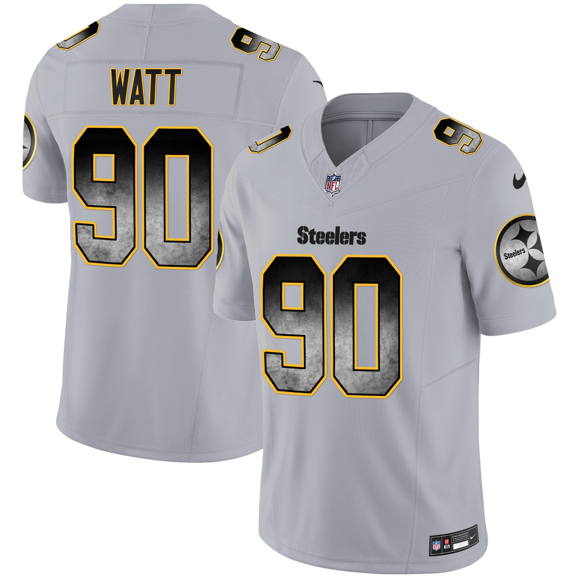 T. J. Watt Men's Pittsburgh Steelers Arch Smoke Vapor Gray Jersey - All Stitched