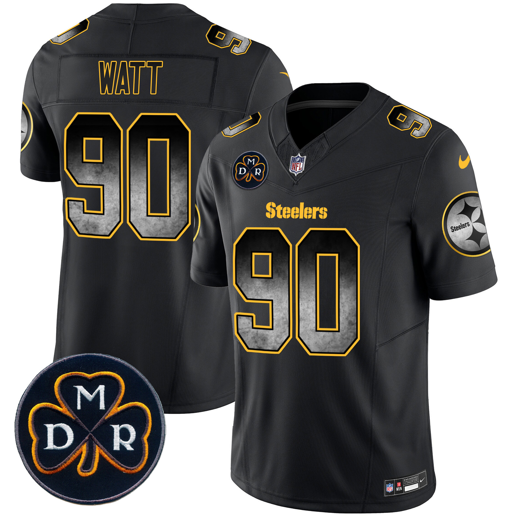 T. J. Watt Men's Pittsburgh Steelers DMR Patch Arch Smoke Vapor Limited Black Jersey - All Stitched