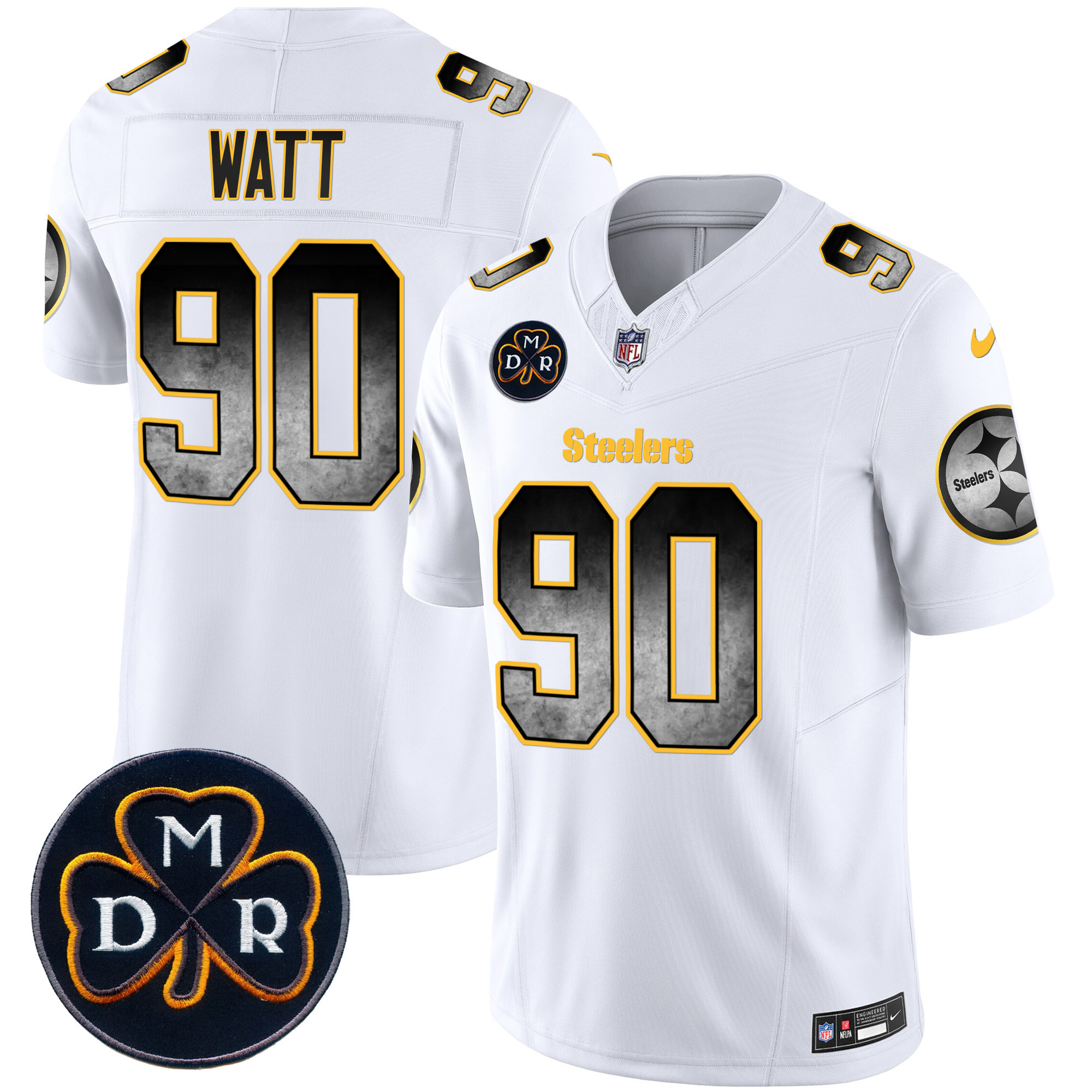 T. J. Watt Men's Pittsburgh Steelers DMR Patch Arch Smoke Vapor Limited White Jersey - All Stitched