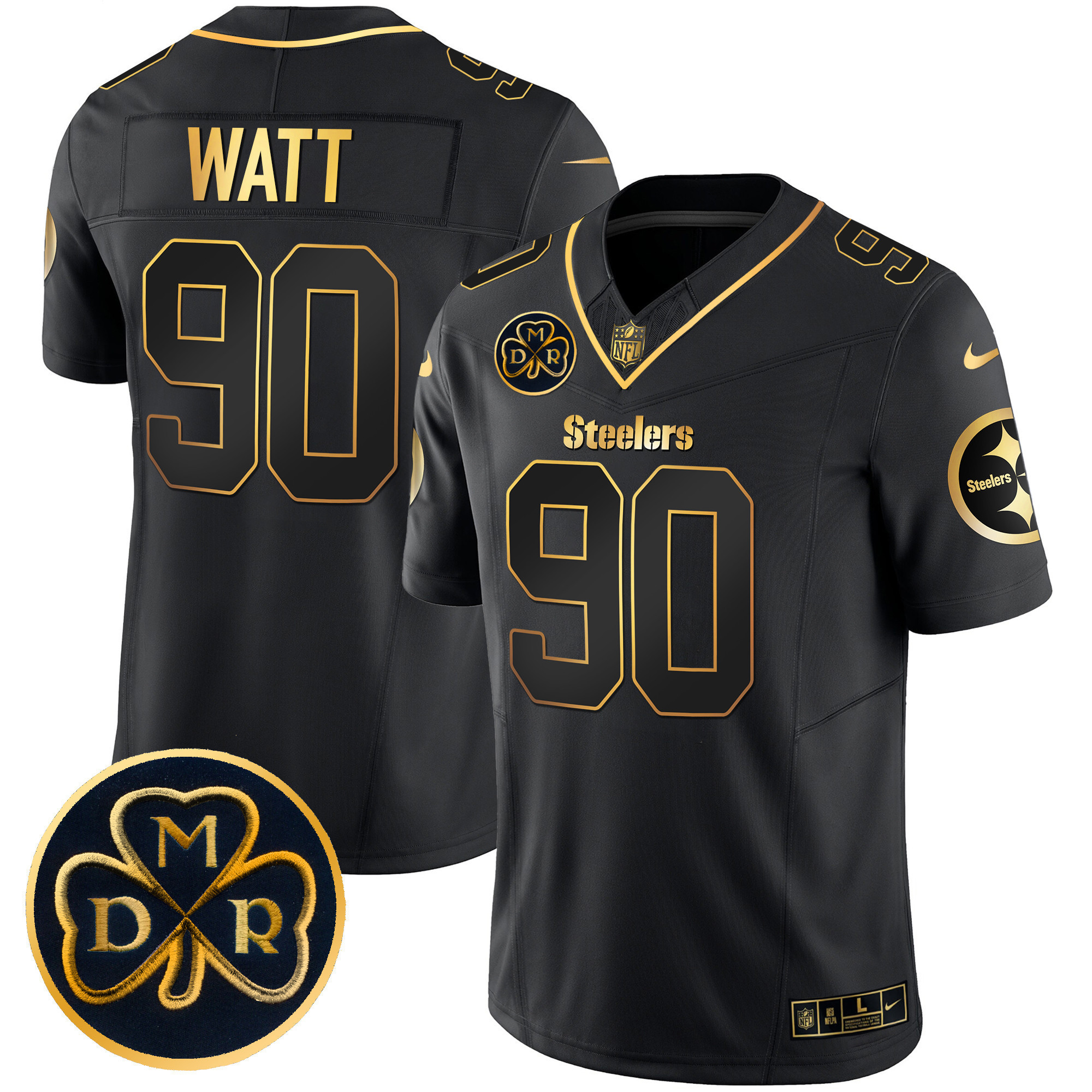 T. J. Watt Men's Pittsburgh Steelers DMR Patch Gold Vapor Limited Black Gold Jersey - All Stitched
