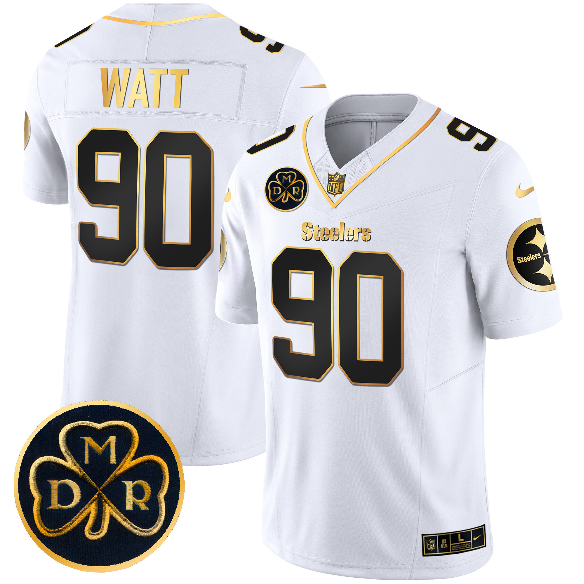 T. J. Watt Men's Pittsburgh Steelers DMR Patch Gold Vapor Limited White Gold Jersey - All Stitched