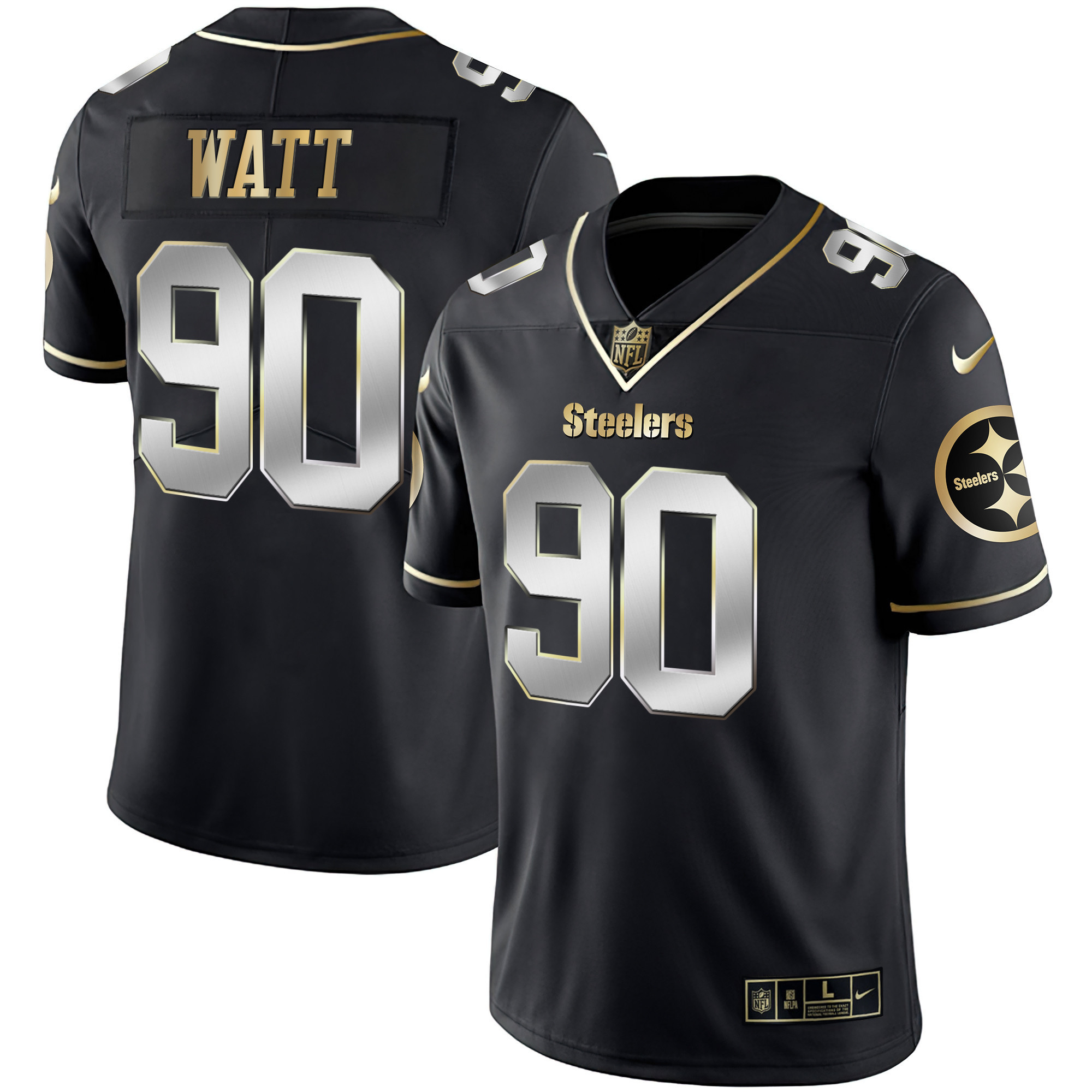 T. J. Watt Men's Pittsburgh Steelers Gold & Split - All Stitched Black Limited Jersey - All Stitched