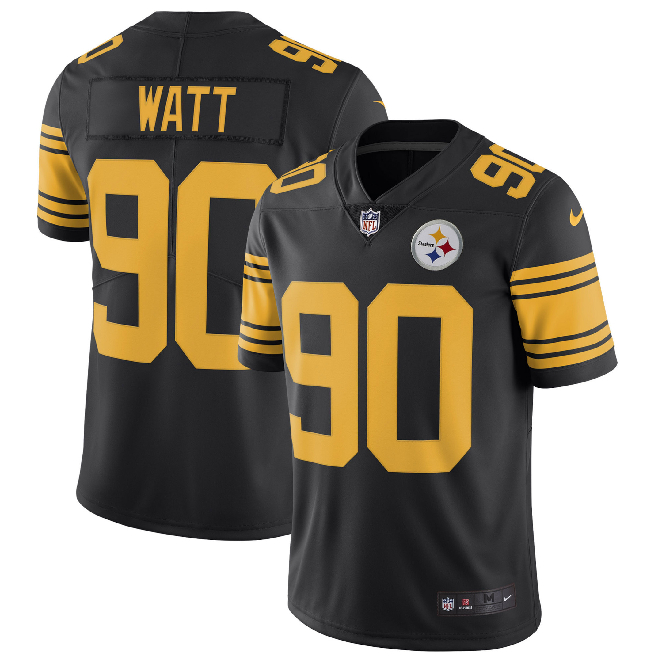 T. J. Watt Men's Pittsburgh Steelers Gold & Split - All Stitched Color Rush Jersey - All Stitched