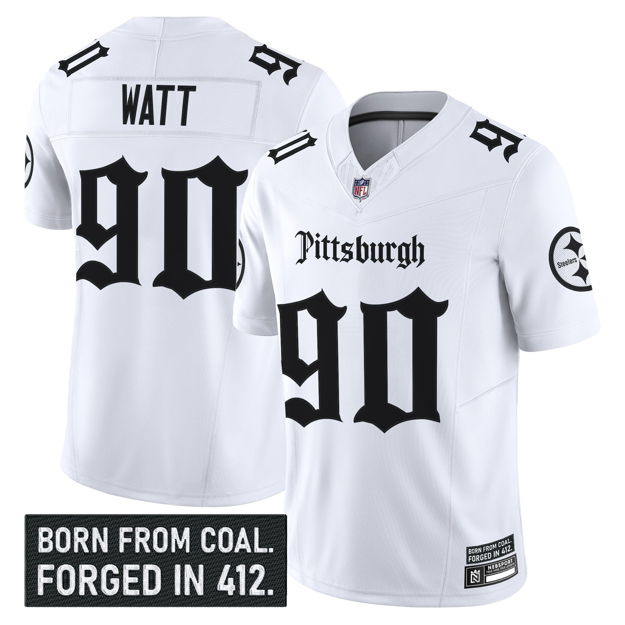 T. J. Watt Men's Pittsburgh Steelers 'Gothic Steel City Edition' Vapor Limited White Jersey - All Stitched
