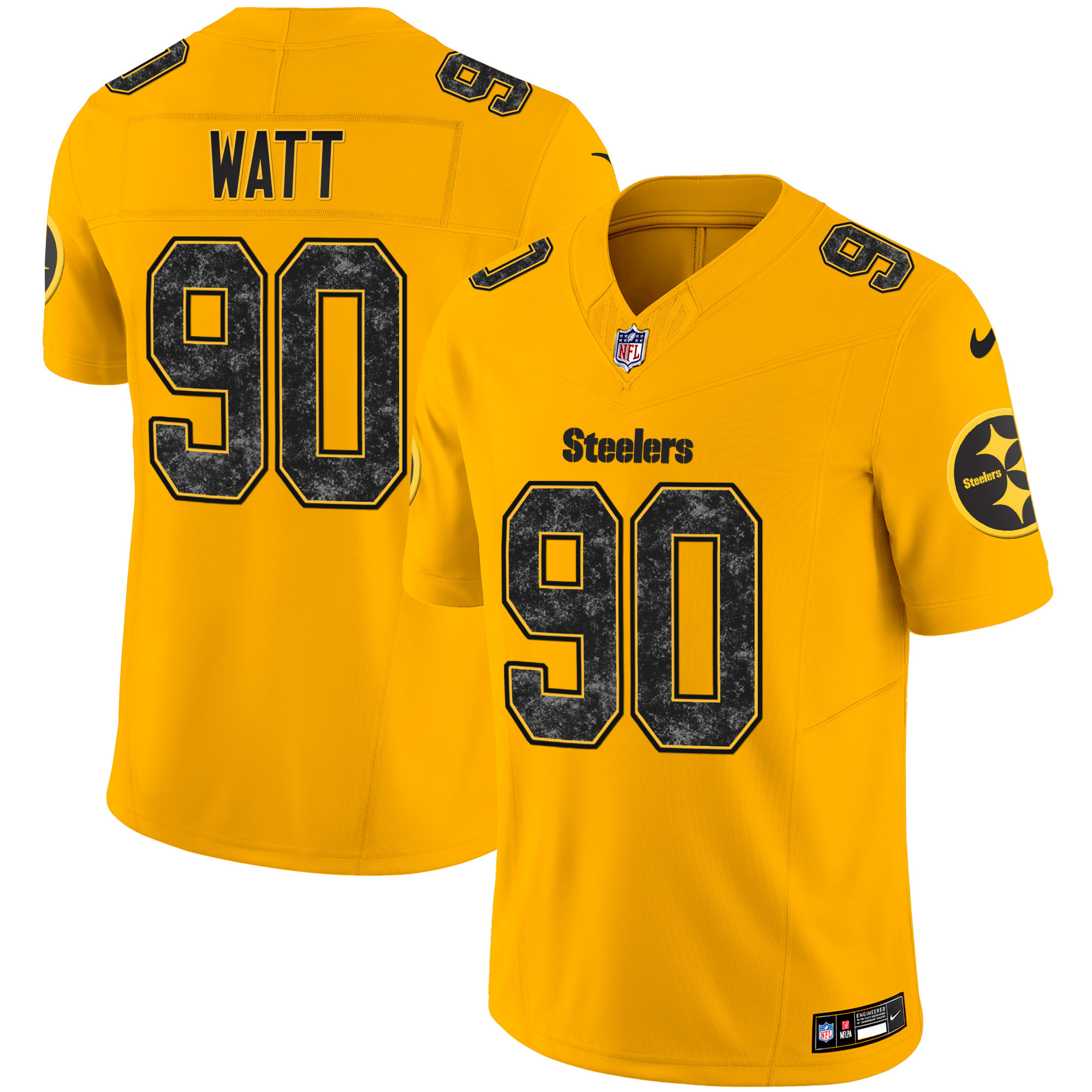 T. J. Watt Men's Pittsburgh Steelers Grunge Vapor Limited Gold Jersey - All Stitched